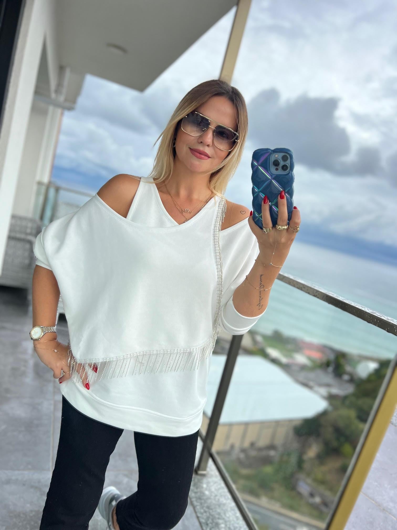 4002 Taşlı Askılı Sweat EKRU