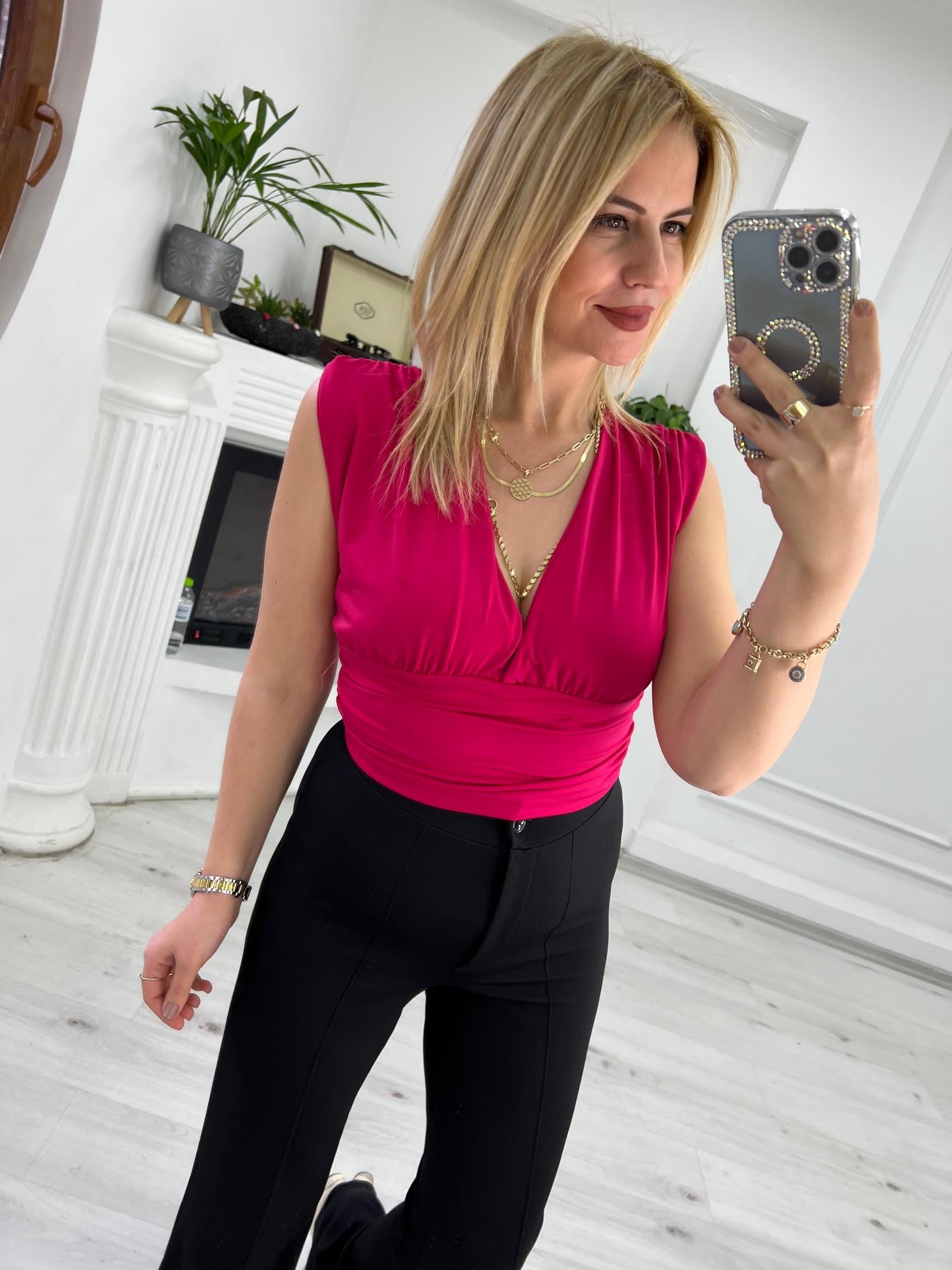 4014 Kolsuz Büzgülü Bluz FUŞYA