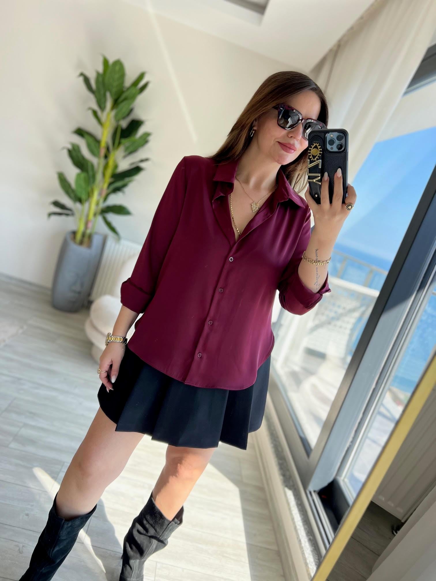 4156 Saten Gömlek BORDO