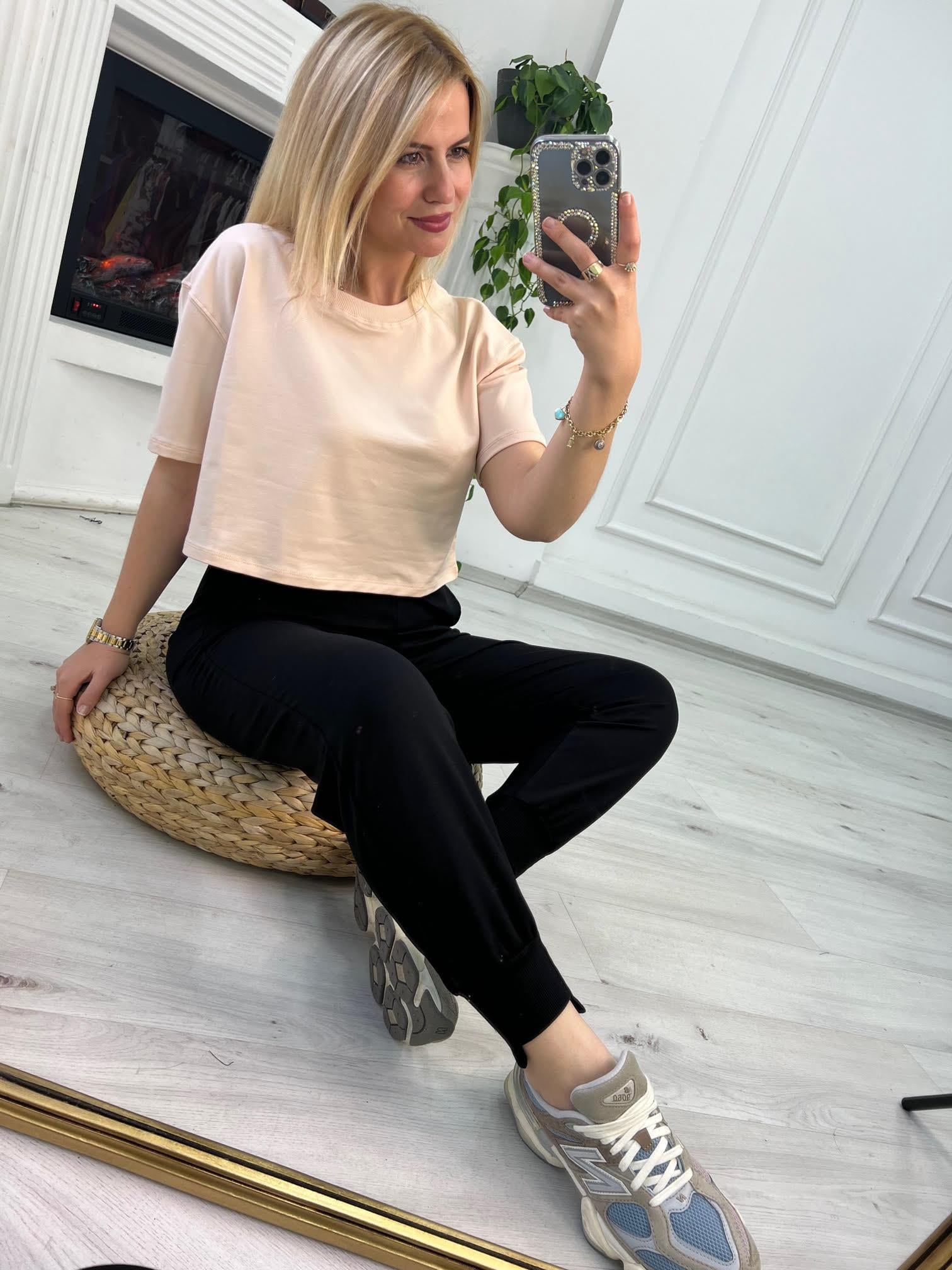 4184 İki İplik Kısa Tshirt TAŞ