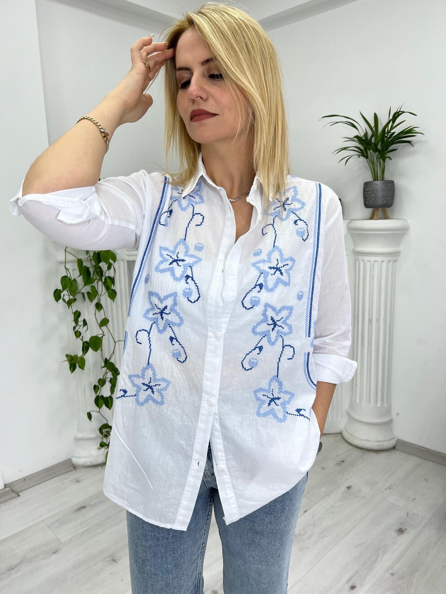 41891 Nakış İşlemeli Gömlek BEYAZ