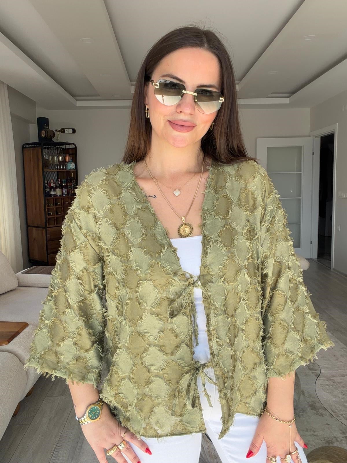 460 Önü Bağlamalı Kimono Ceket YEŞİL