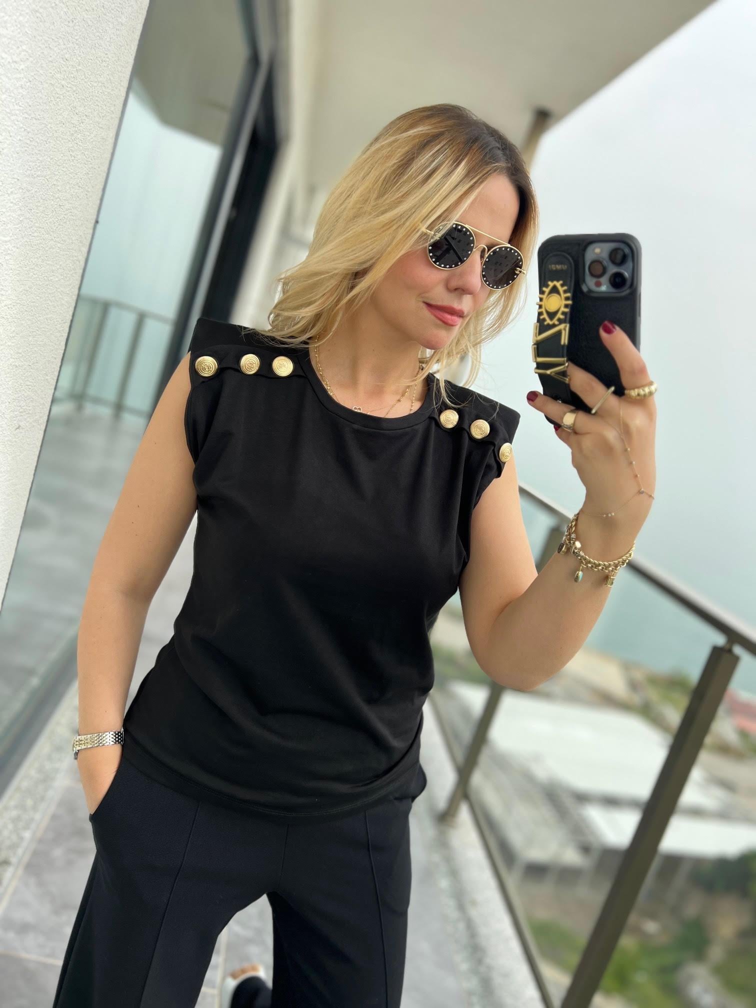 4705 Vatkalı Tshirt SİYAH