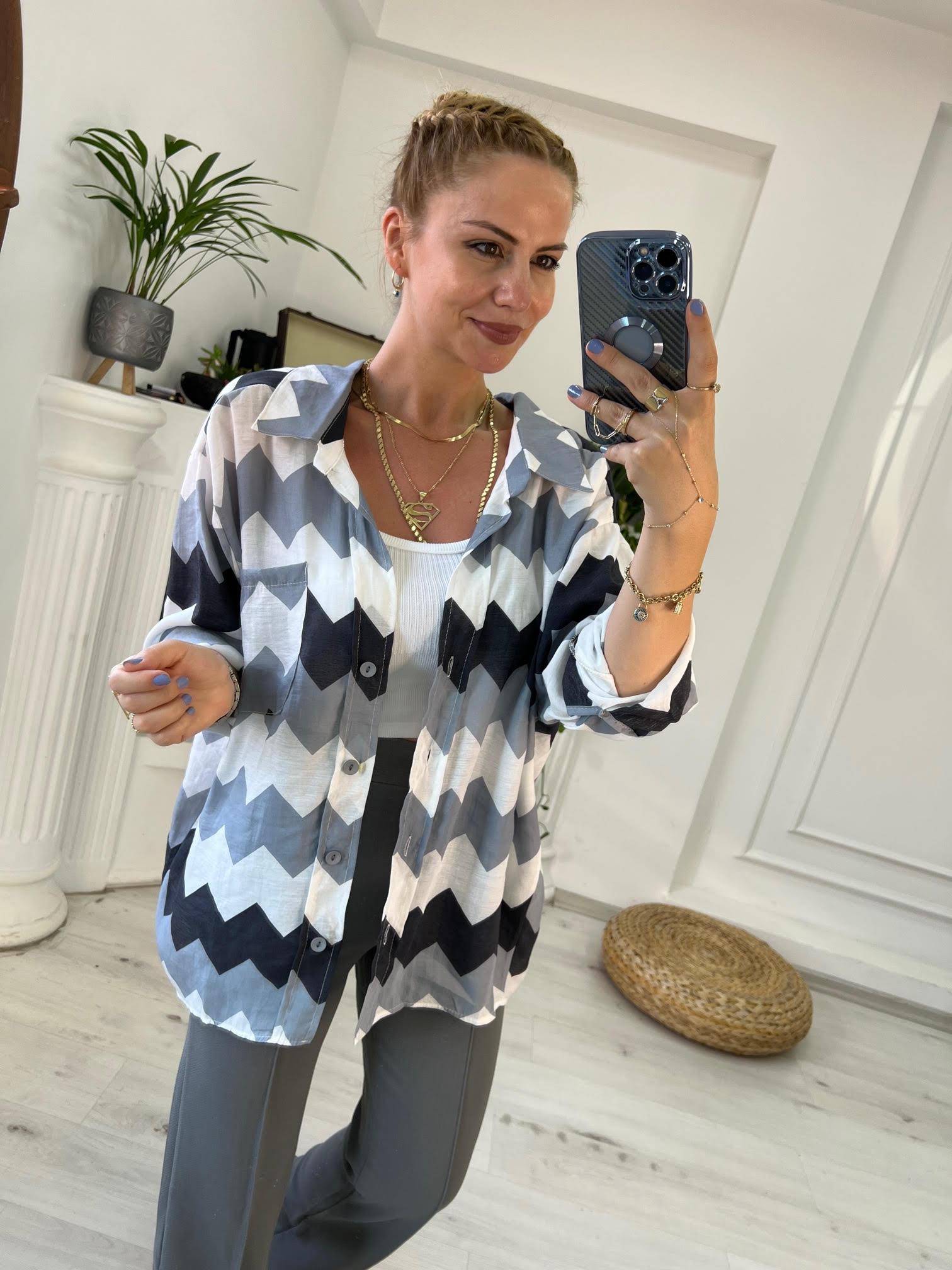 4734 Zigzag Oversize Gömlek GRİ
