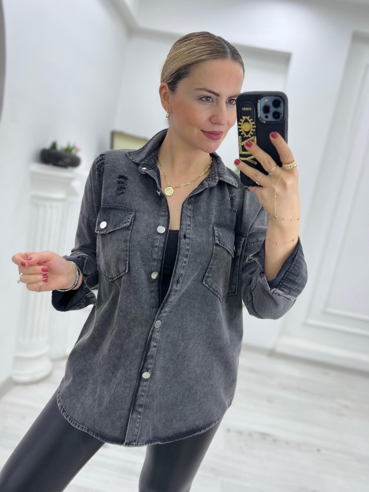 475 Yırtıklı Gabardin Gömlek FÜME