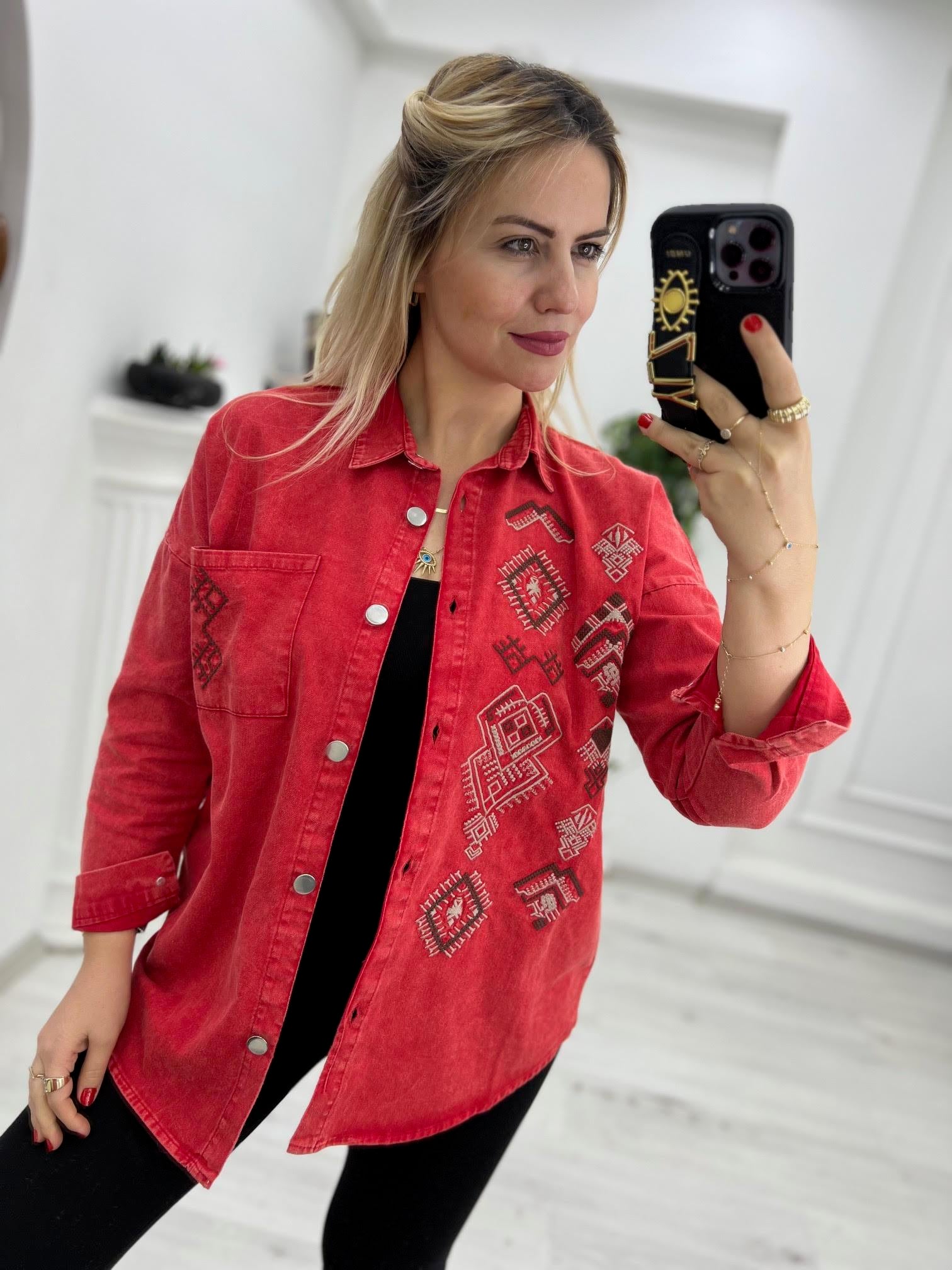 477 Etnik Desen Gabardin Gömlek