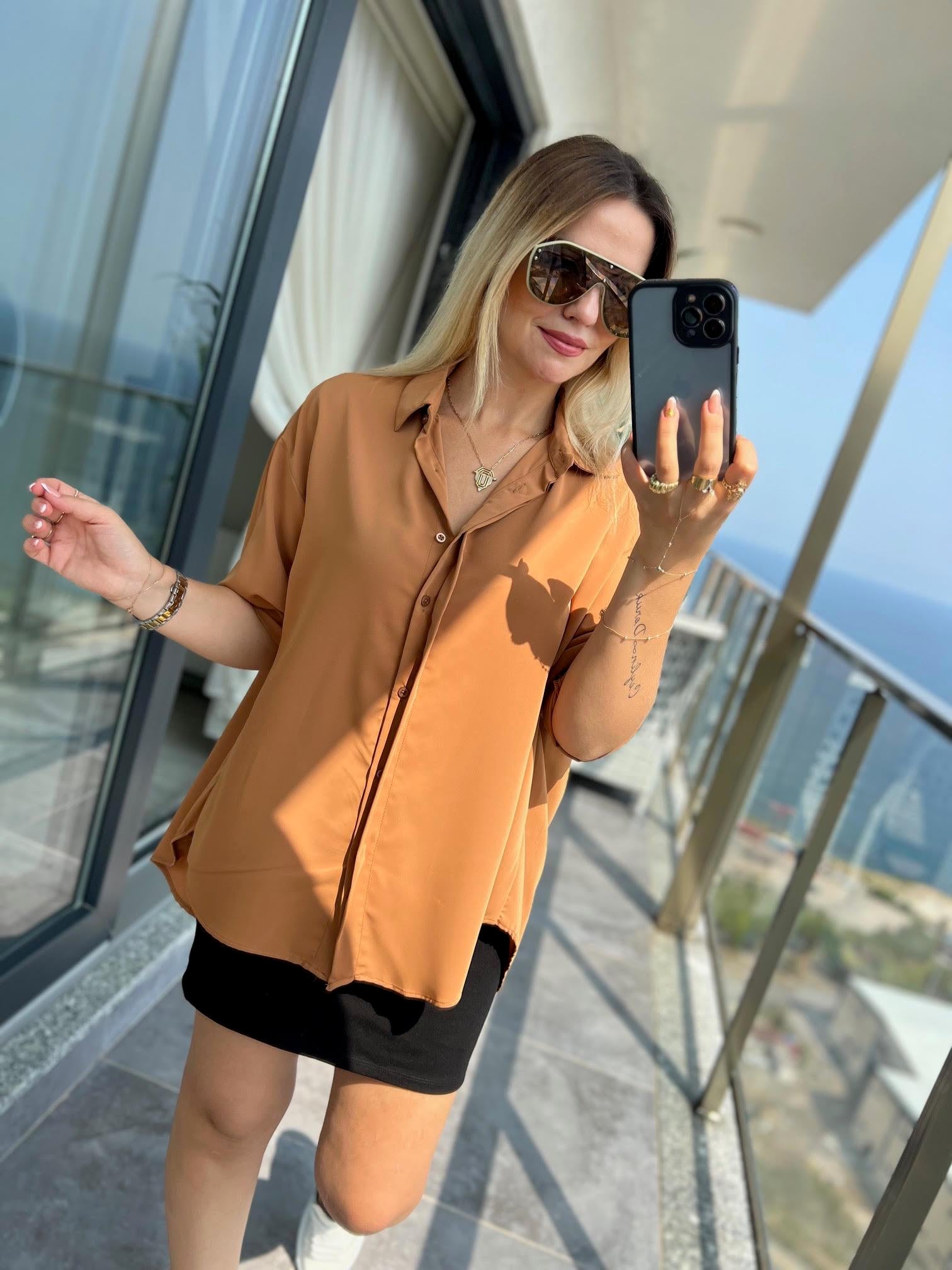 481 Yarasa Kol Saten Gömlek TABA