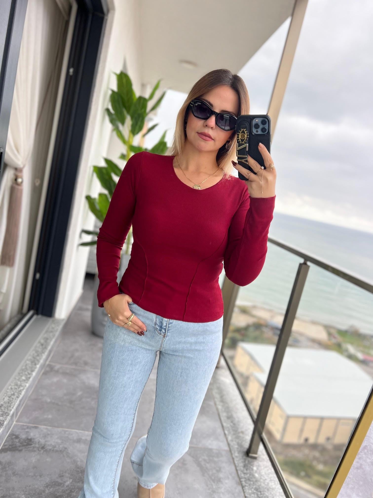 4982 Önü Dikişi Fitilli Bluz BORDO