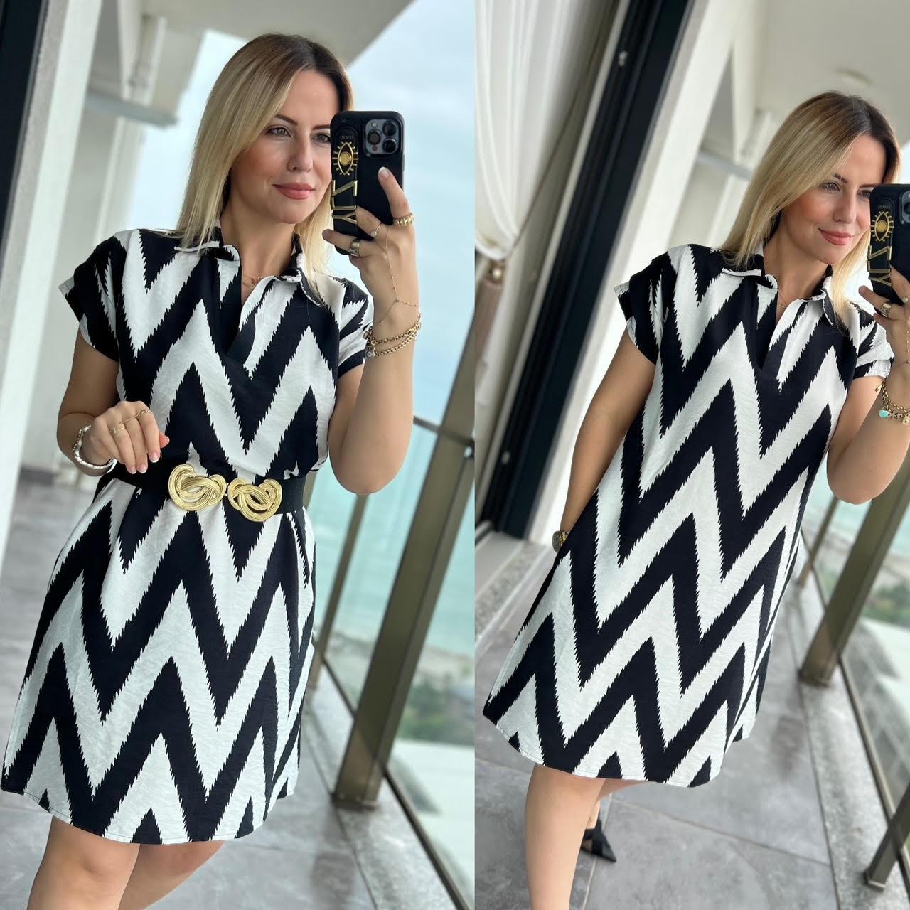 502 Polo Yaka Omuzu Pens Elbise ZİGZAG