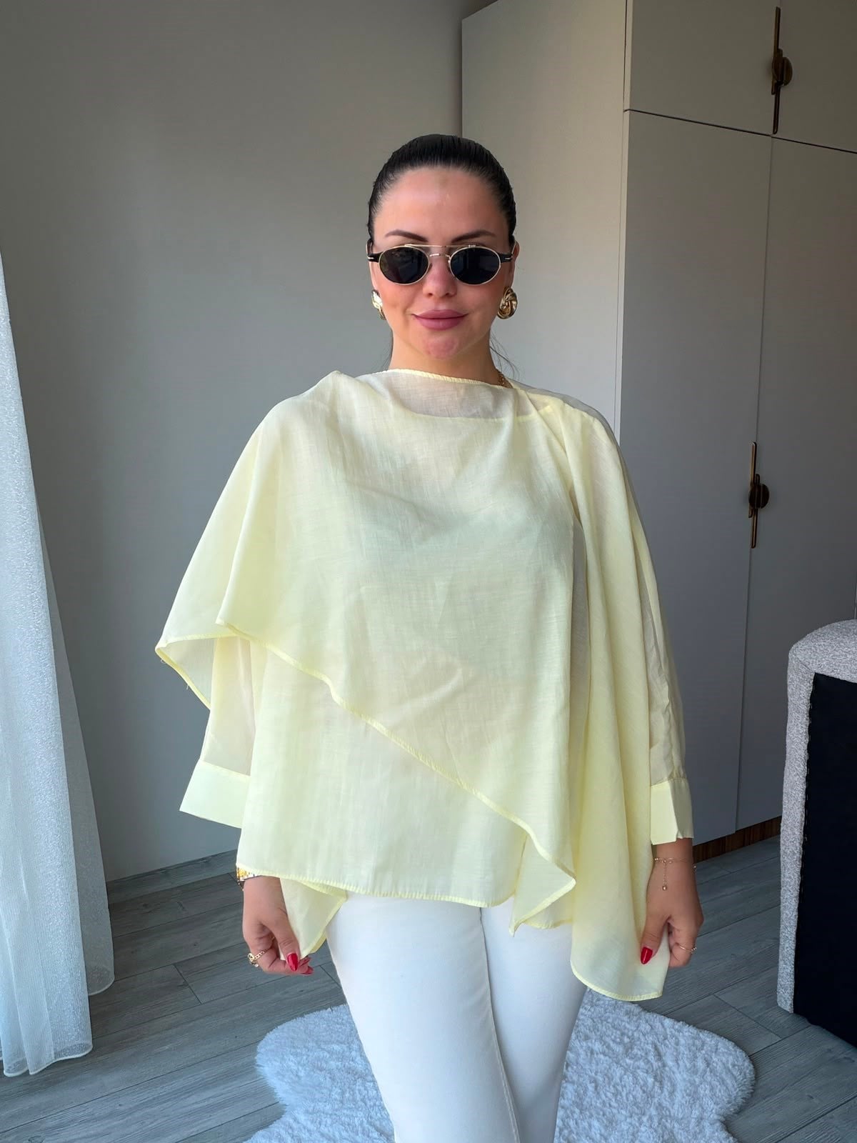 5026 Uçuşan Pelerin Bluz SARI