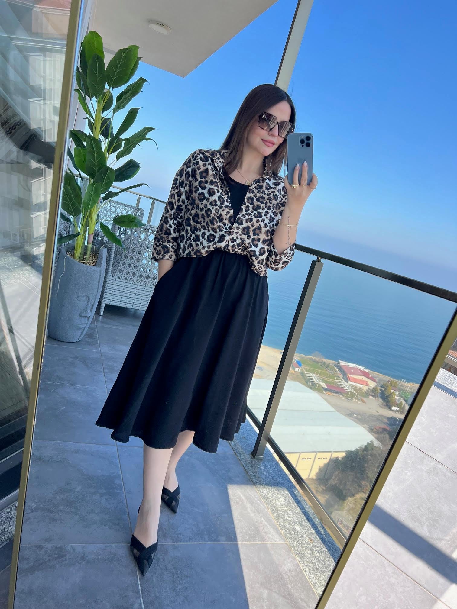 5053 Gömlek Elbise BEJ