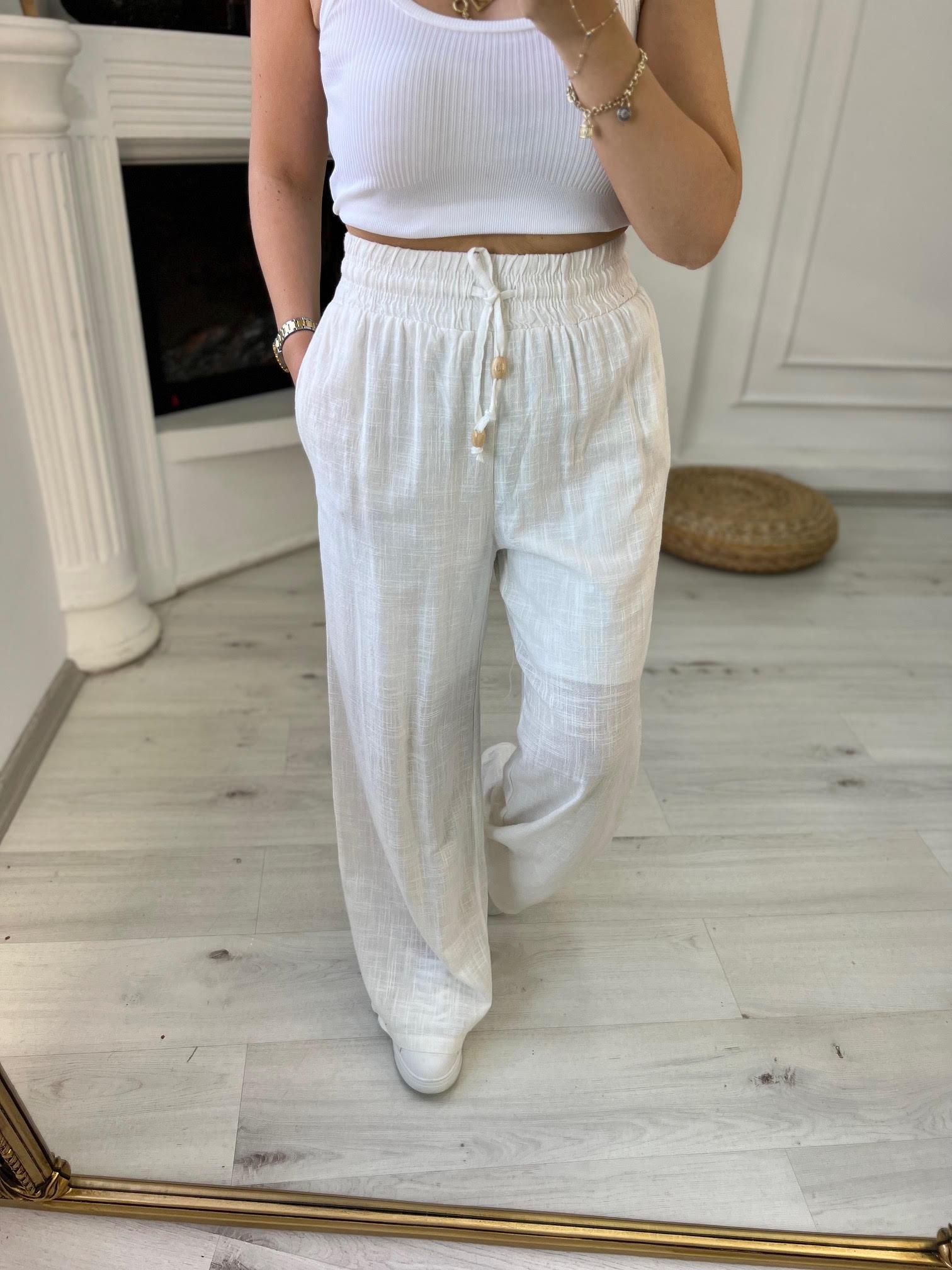50554 Lastikli Boru Paça Pantolon BEYAZ
