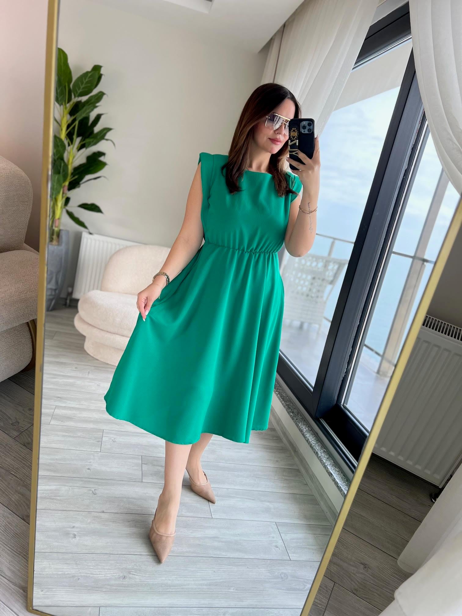 5083 Vatkalı Elbise YEŞİL