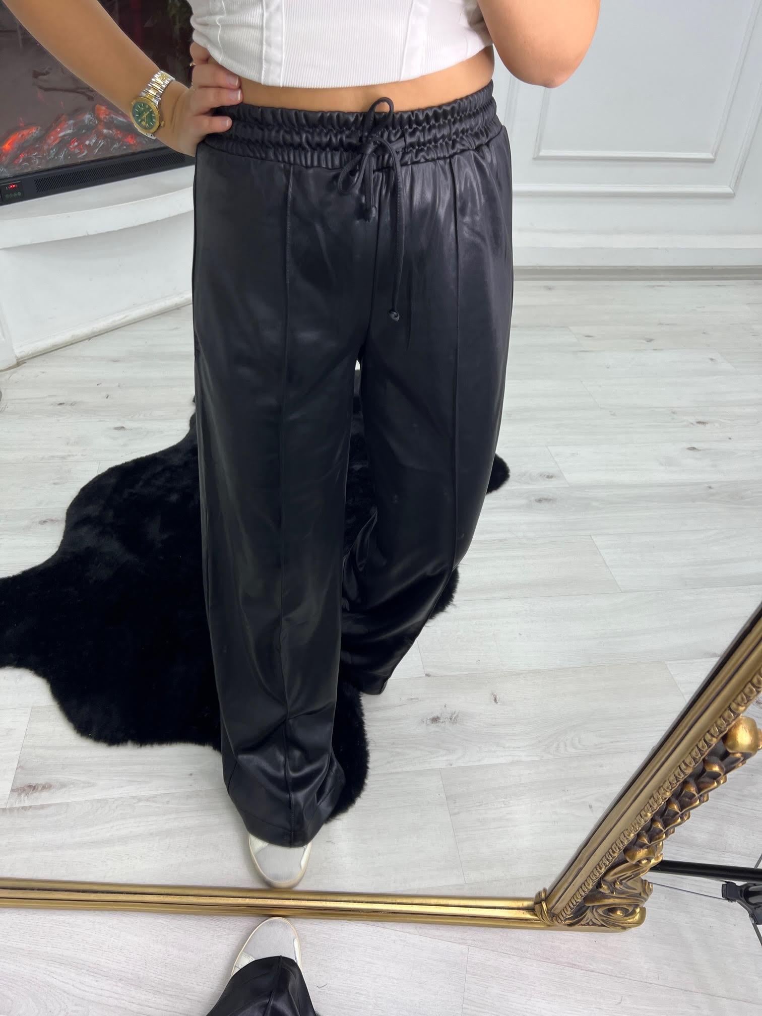 50907 Örme Deri Pantolon SİYAH