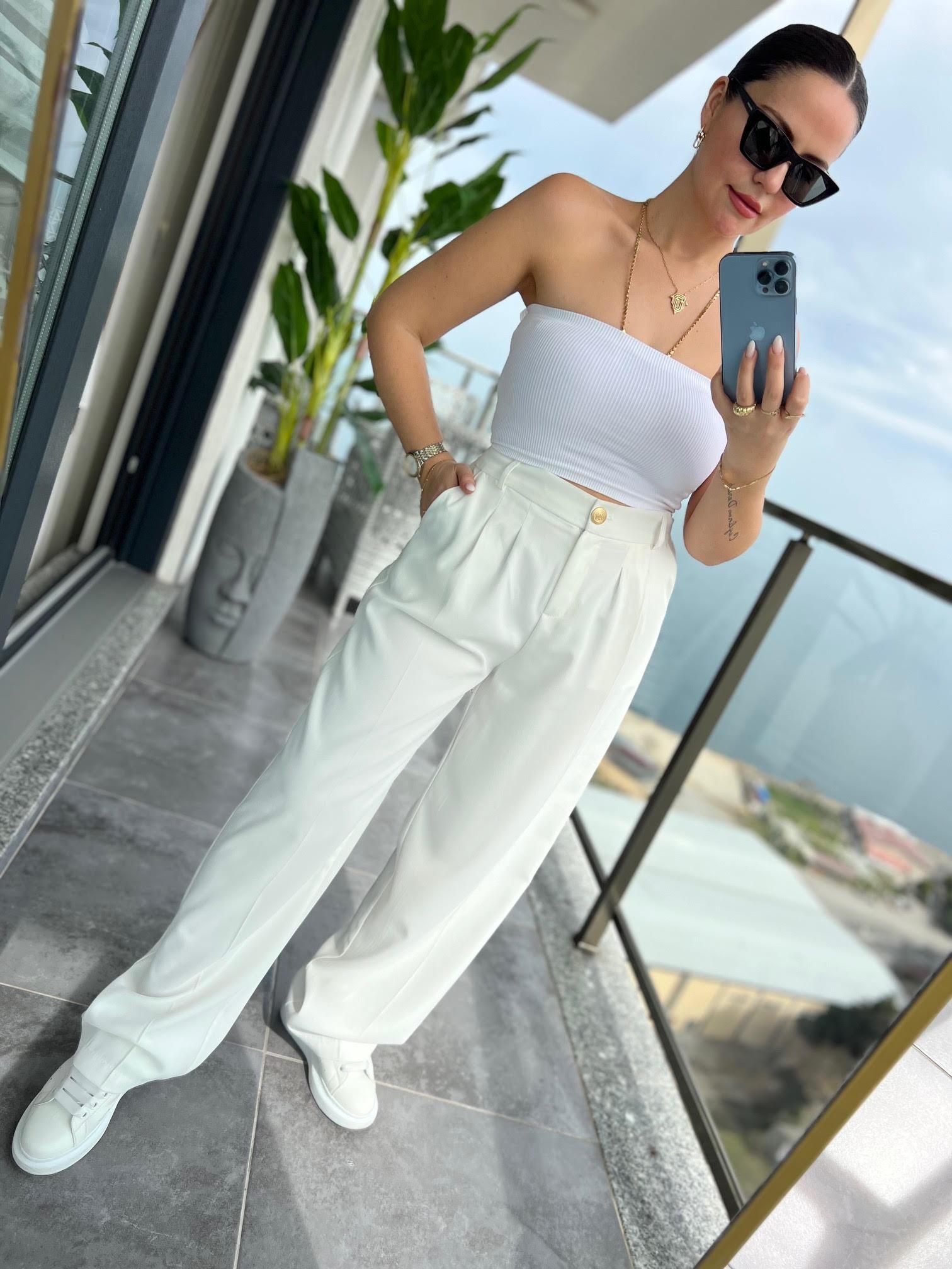 51078 Pileli Palazzo Pantalon EKRU