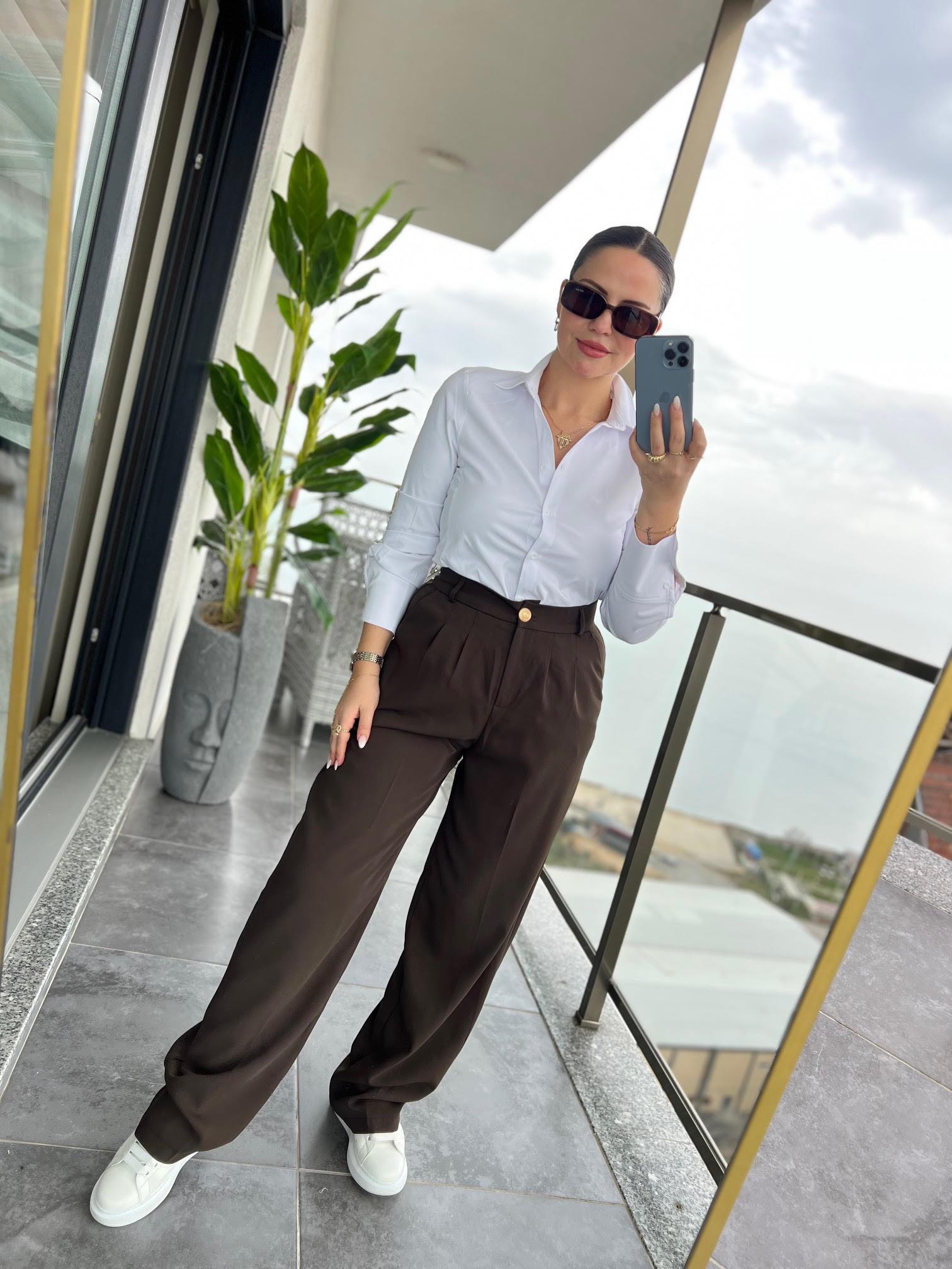 51078 Pileli Palazzo Pantalon KAHVE