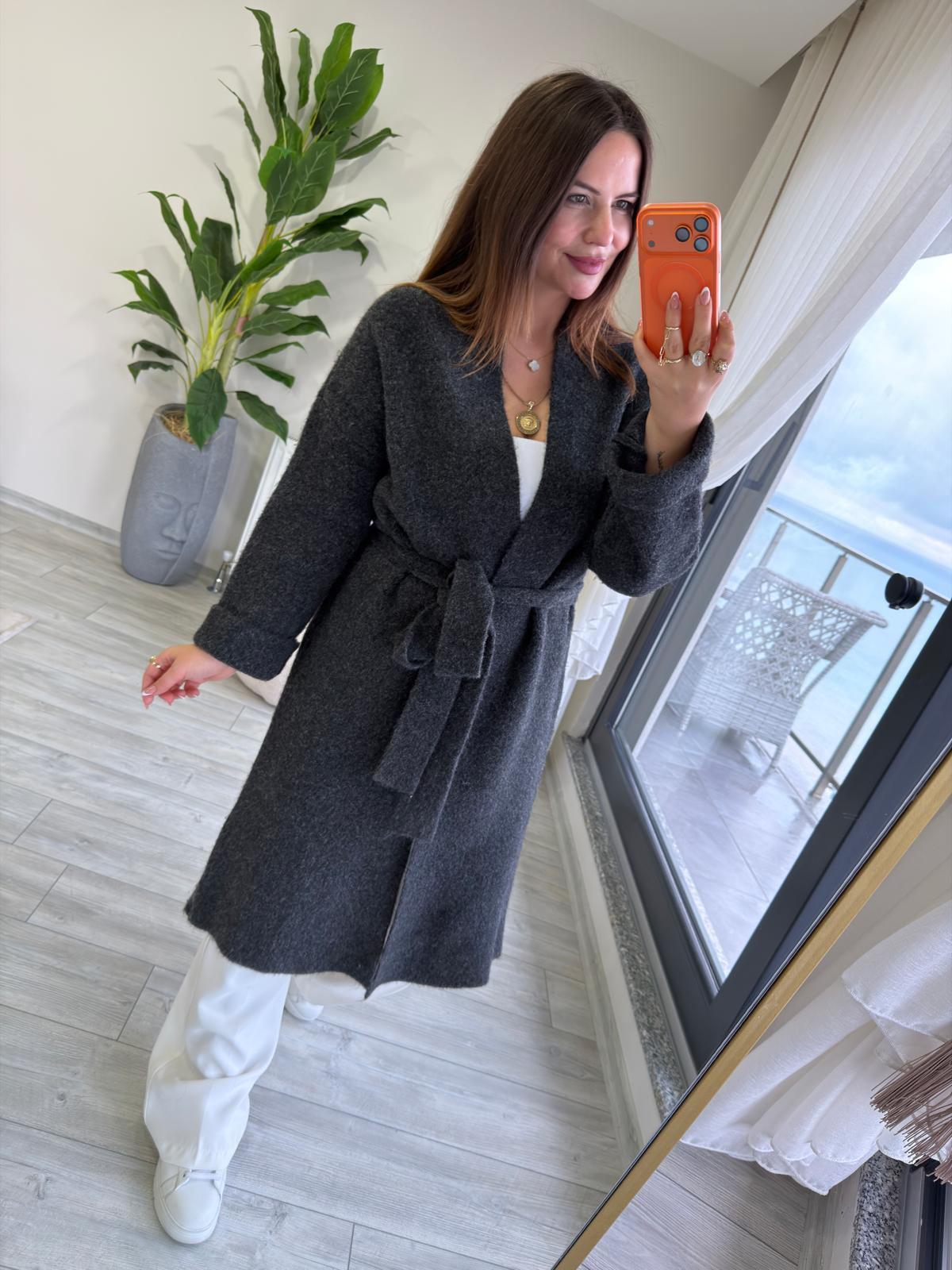 5134 Kuşaklı Triko Hırka ANTRESİT