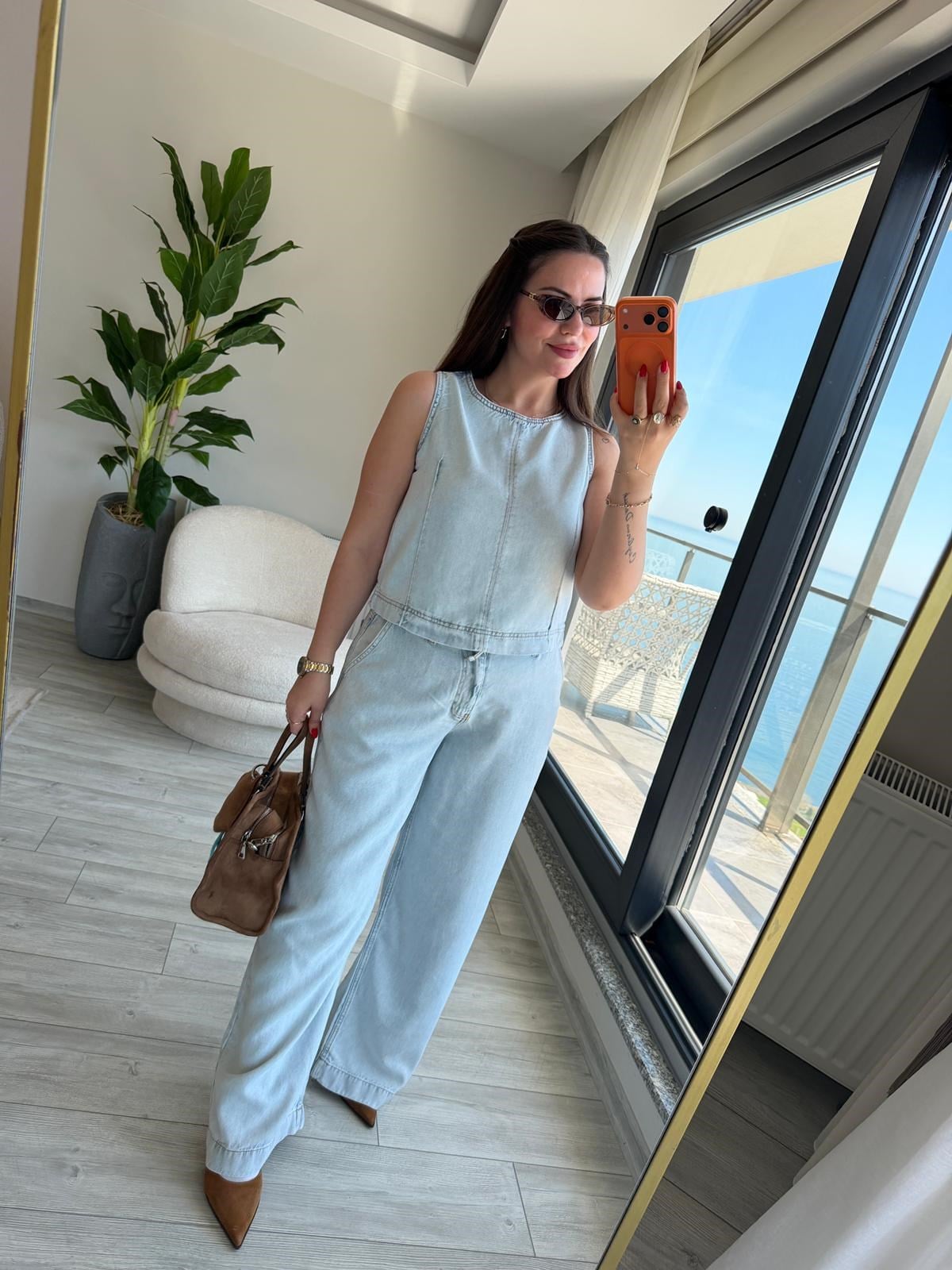 5500 Crop Palazzo Takım BUZ MAVİSİ