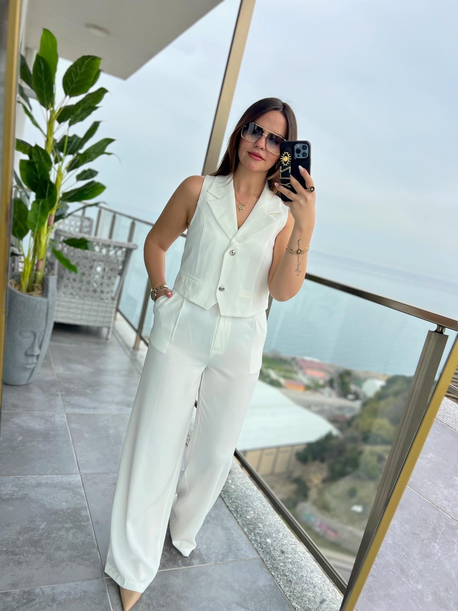 6225 Adriana Yelek Takım EKRU