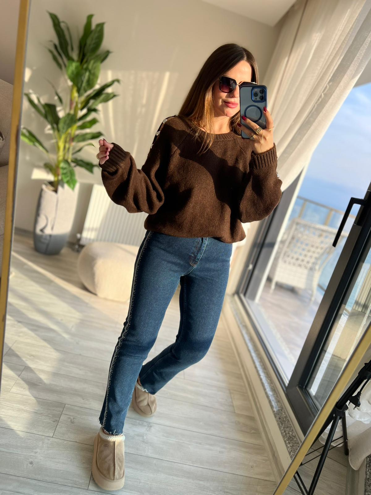 7110 Şeritli Taşlı mom KOYU MAVİ