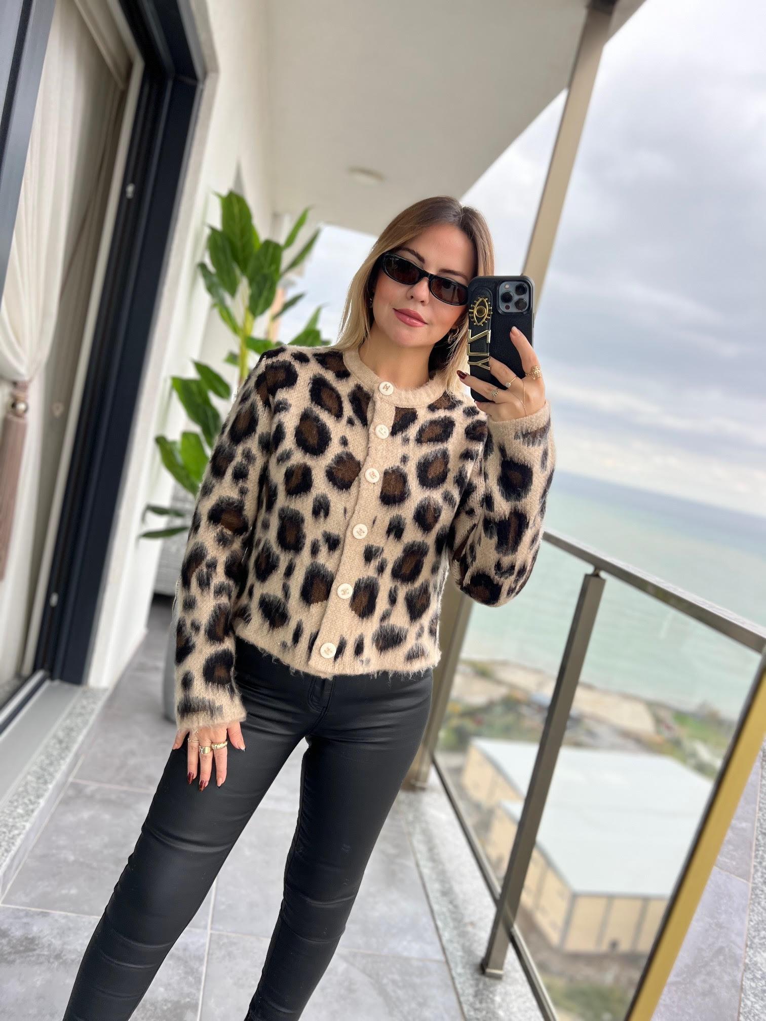 7596 Şardonlu Leopar Hırka LEOPAR