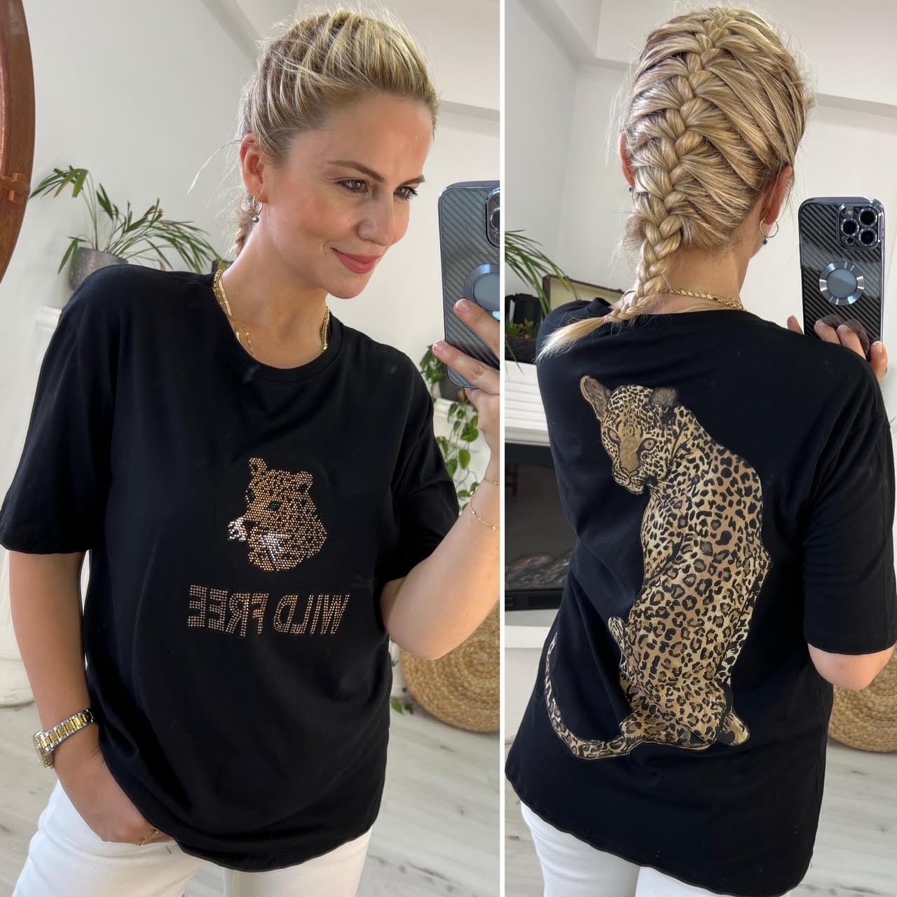 7625 Aslan Baskılı Tshirt SİYAH