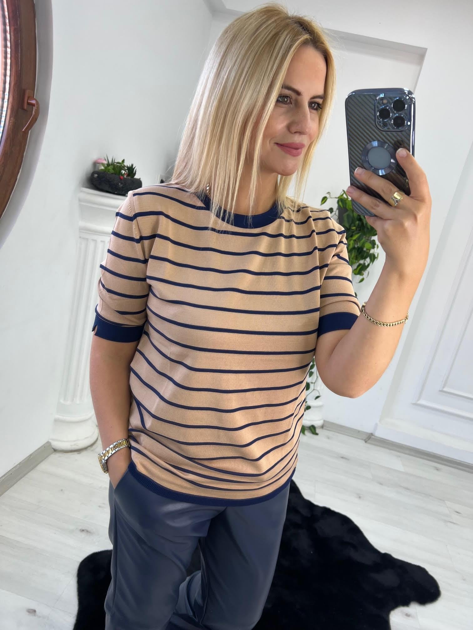 814 Çizgili Triko BEJ