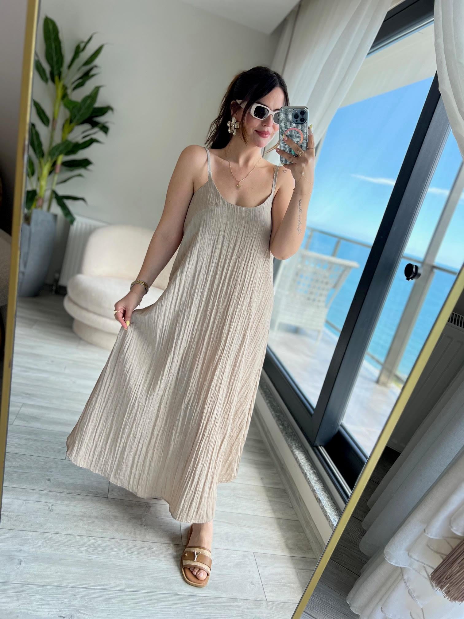 8203 İp Askılı Elbise BEJ