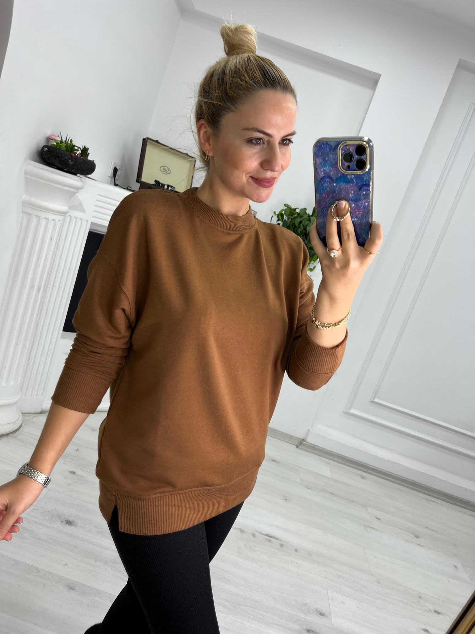 9002 Mari Düz Sweat KAHVE