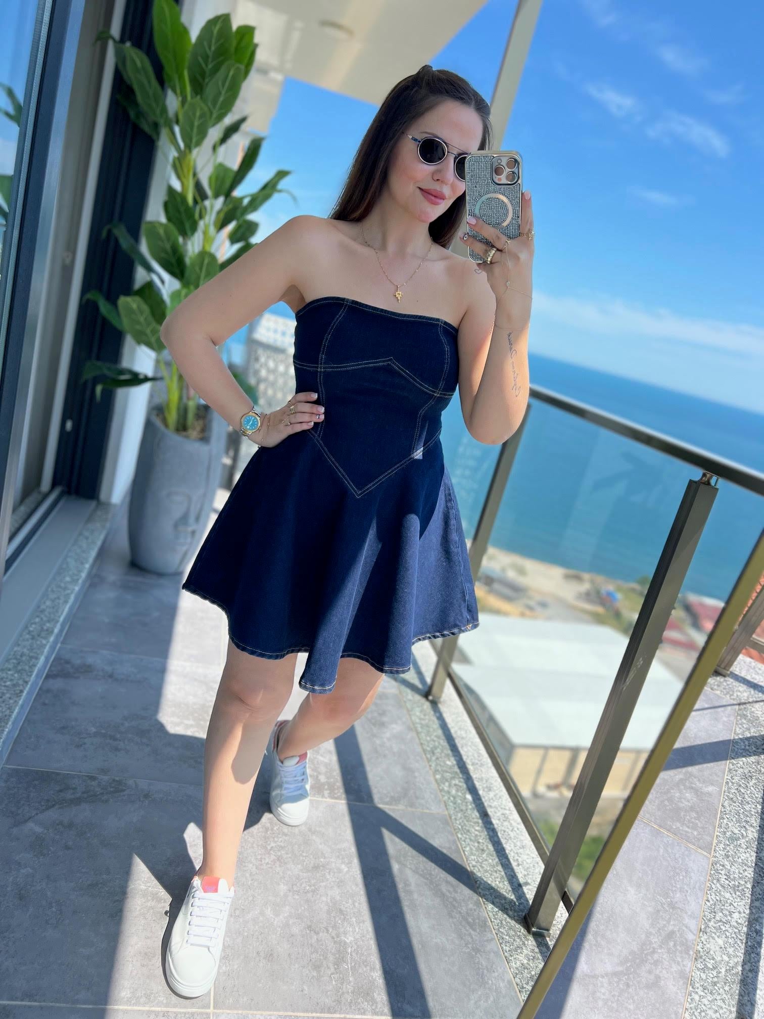 90552 Straplez Elbise LACİVERT