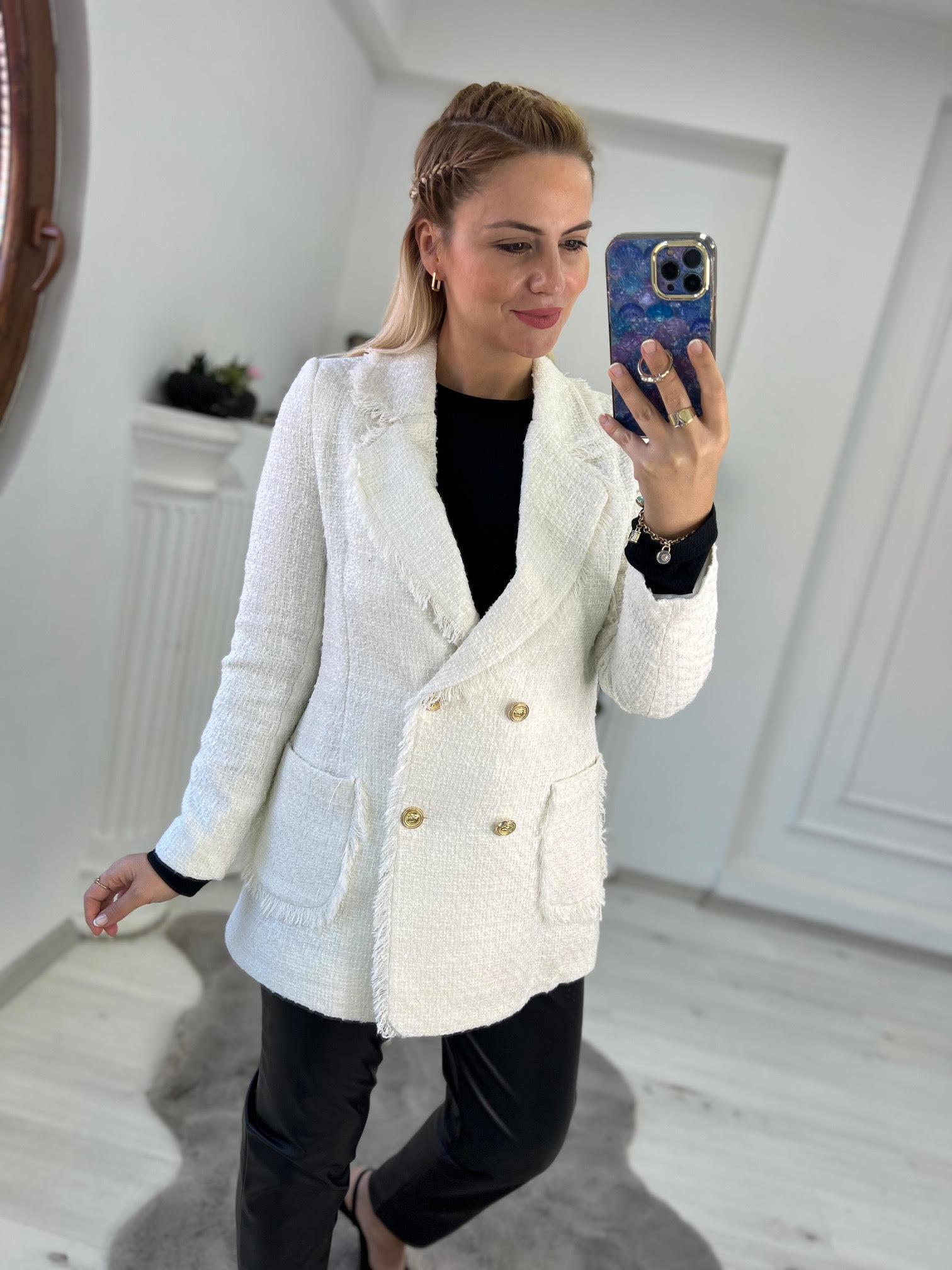 9172 Püsküllü Ceket BEYAZ