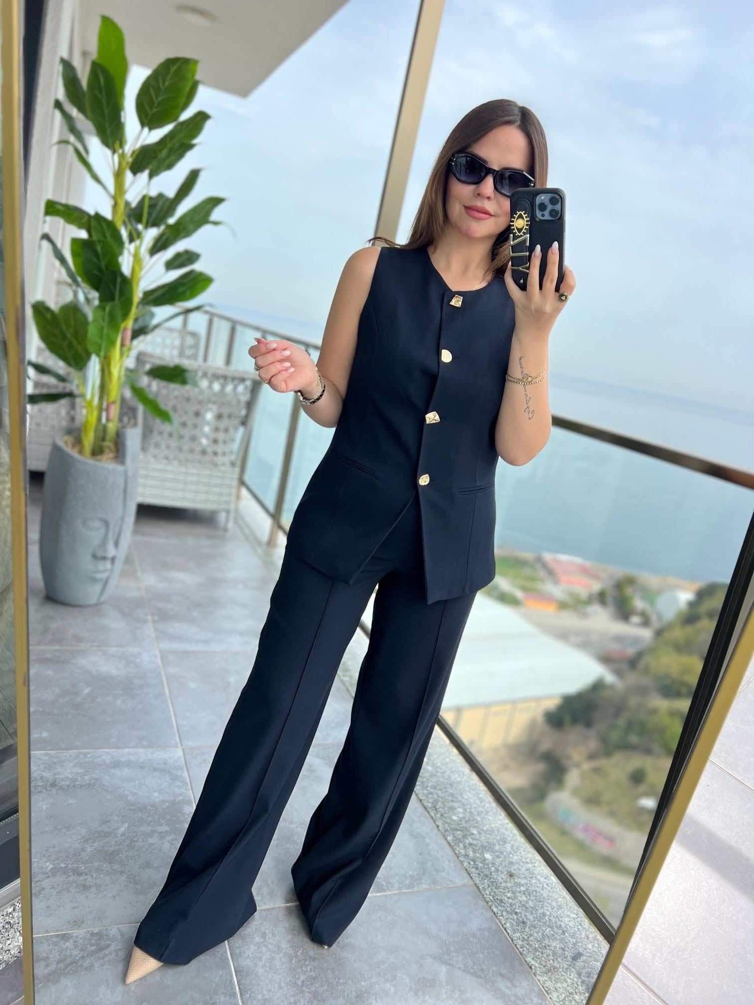 9193 Karma Düğmeli Takım LACİVERT
