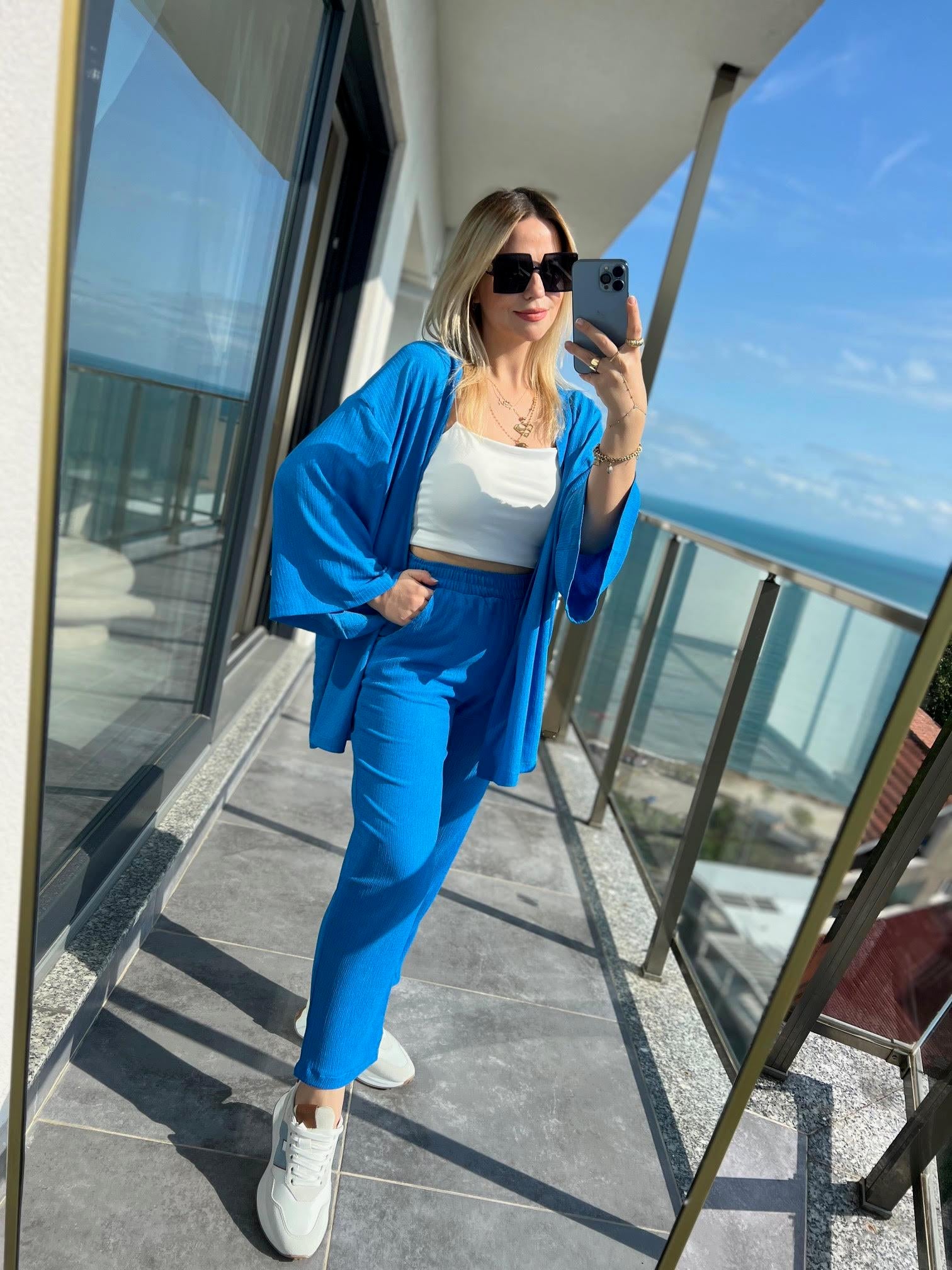 9210 Kimono Pantolonlu Takım TURKUAZ