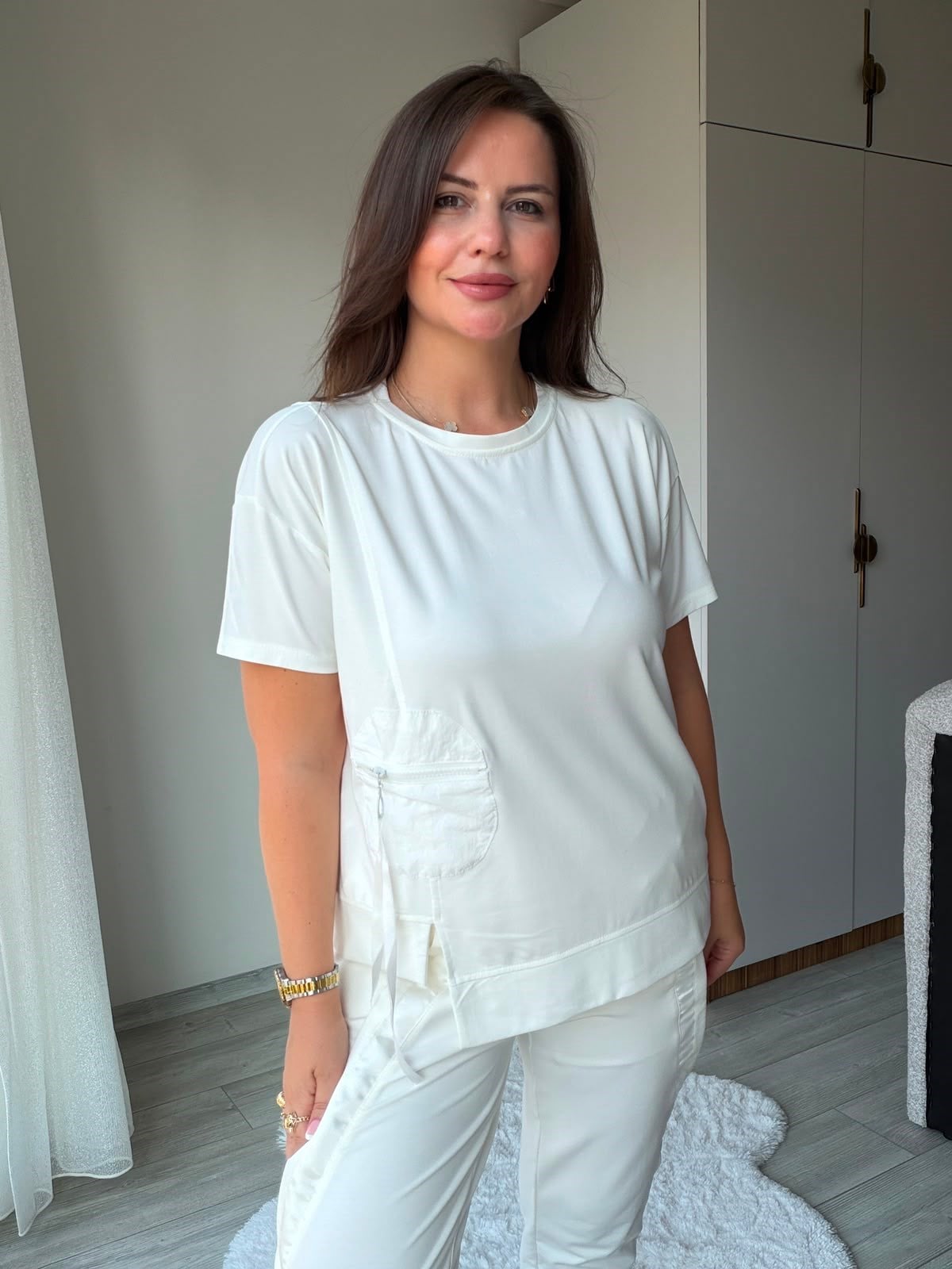 9733 Paraşüt Cepli Tshırt EKRU