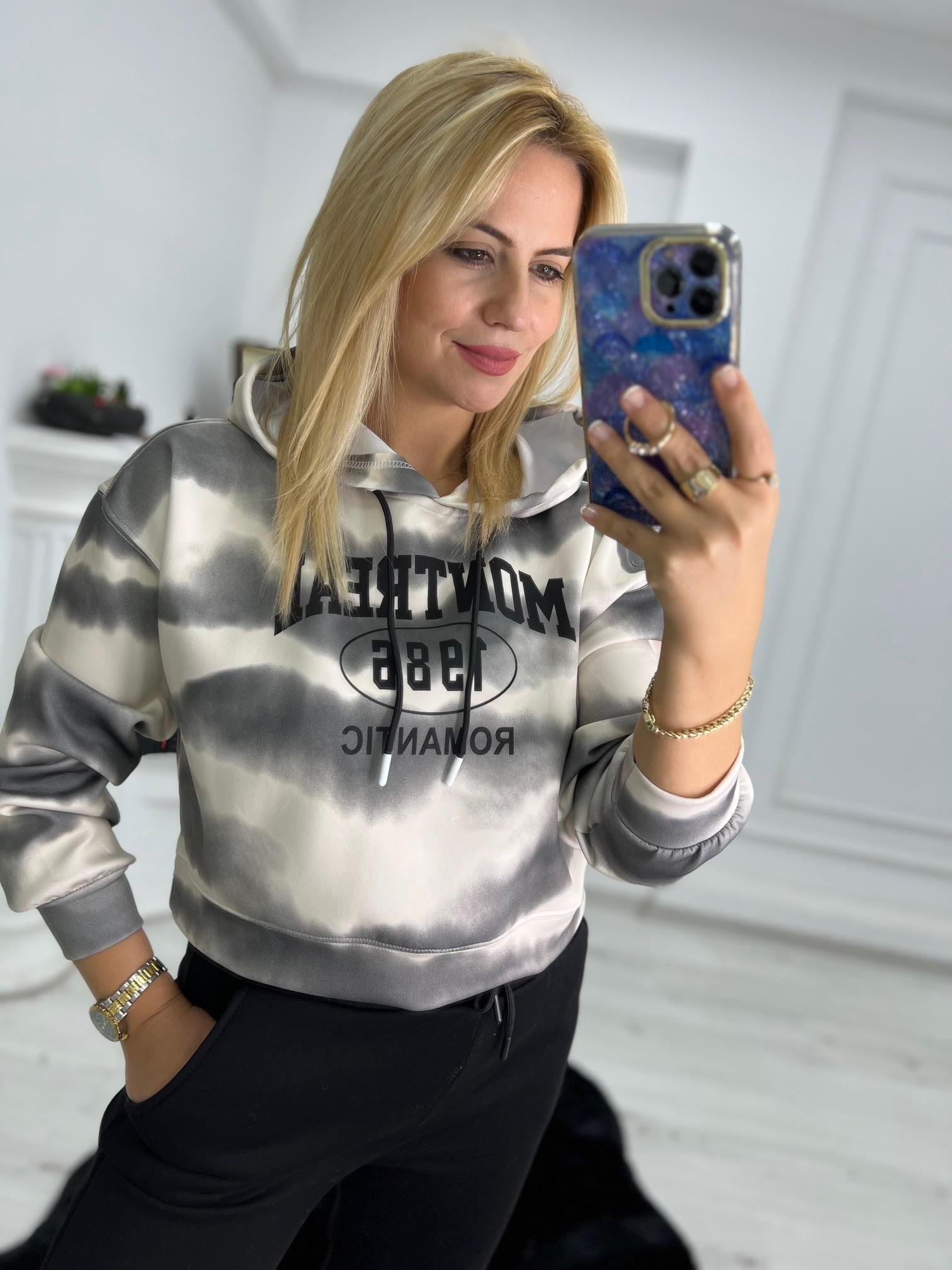 9909 Montreal Baskı Sweat FÜME