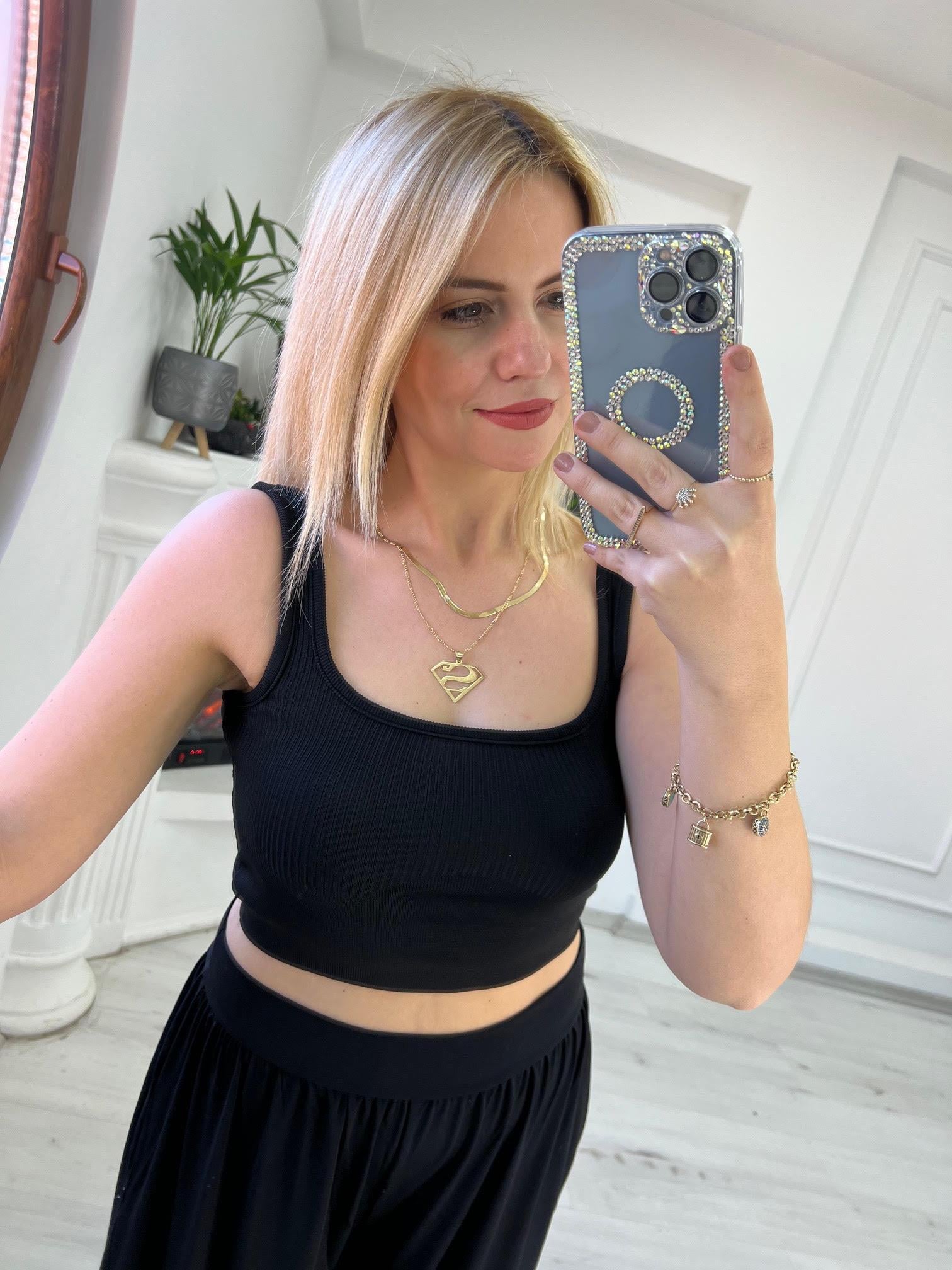 Askılı Crop SİYAH