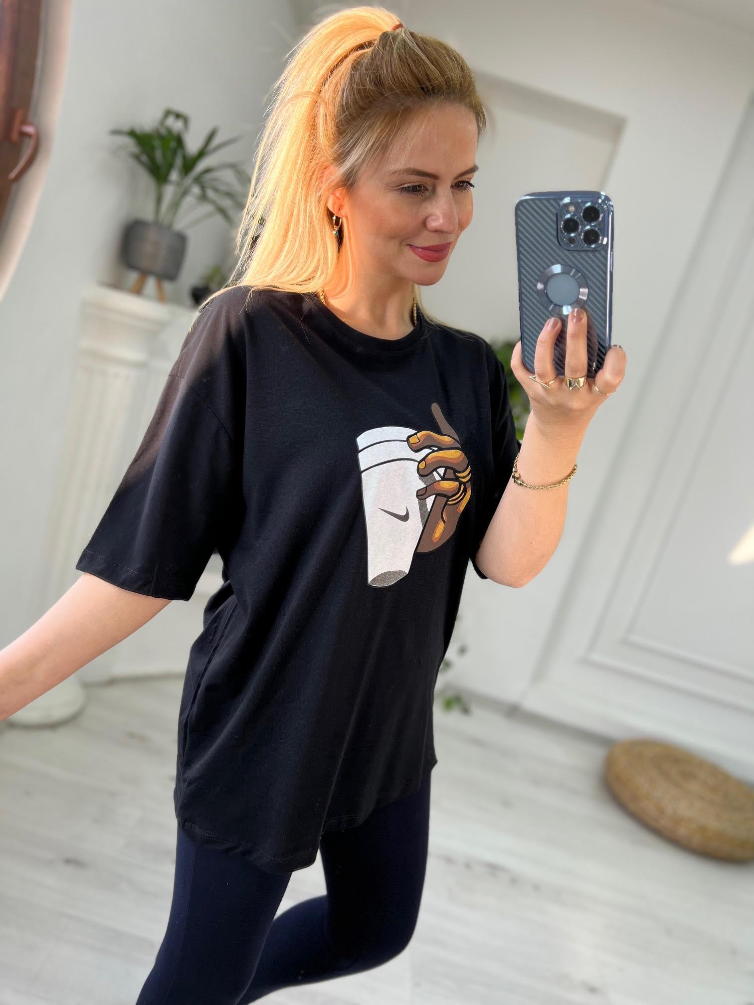 Bardak Baskılı Tshirt SİYAH