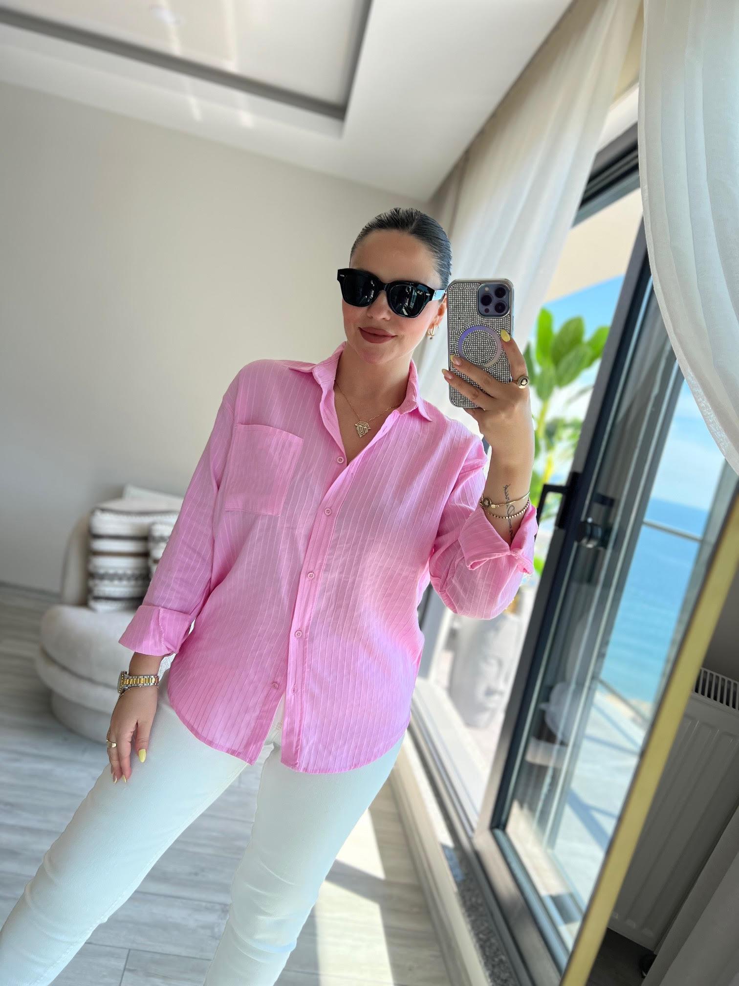 Dik Çizgili Gömlek PEMBE