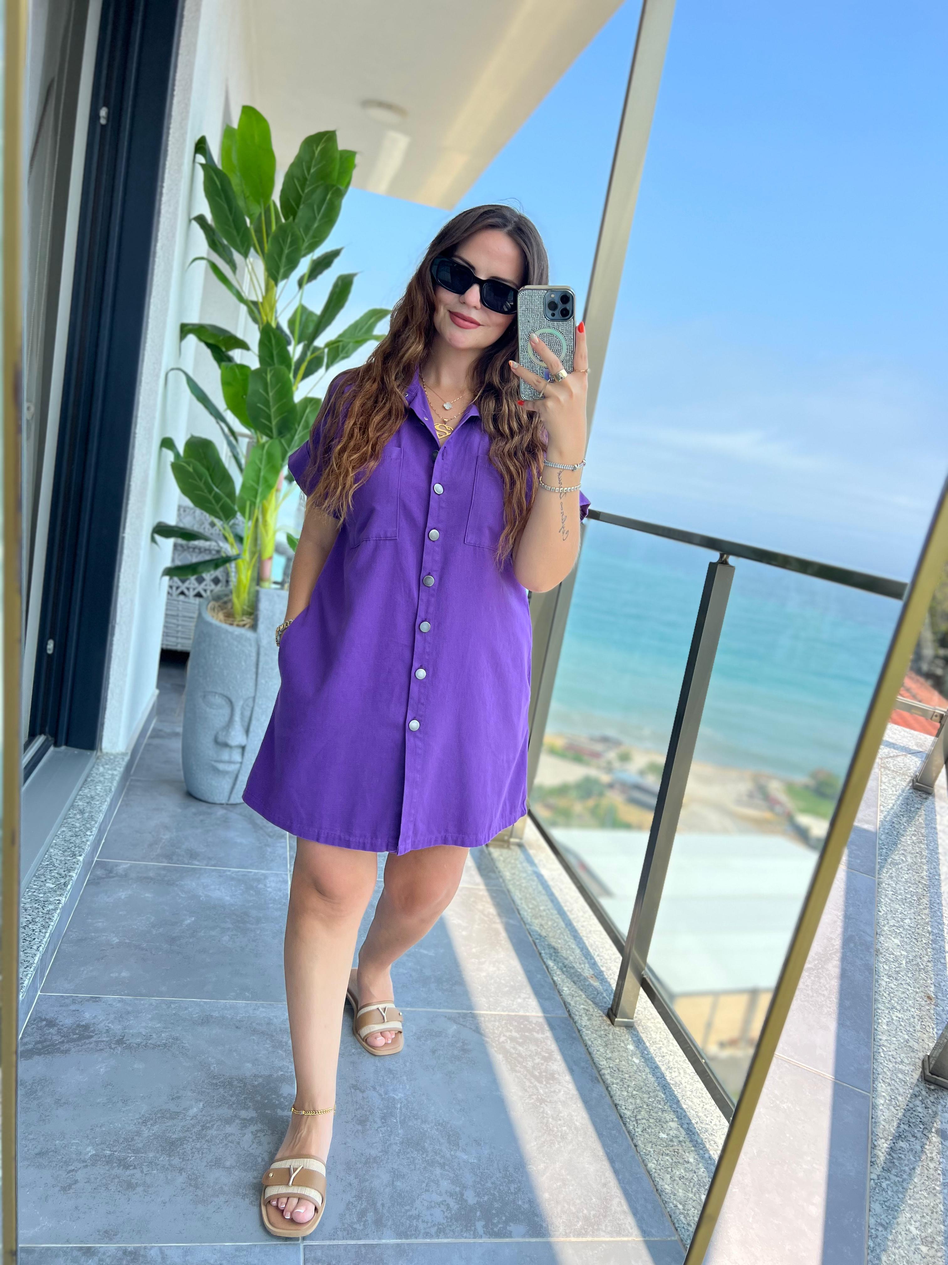Gabardin Yıkamalı Elbise MOR