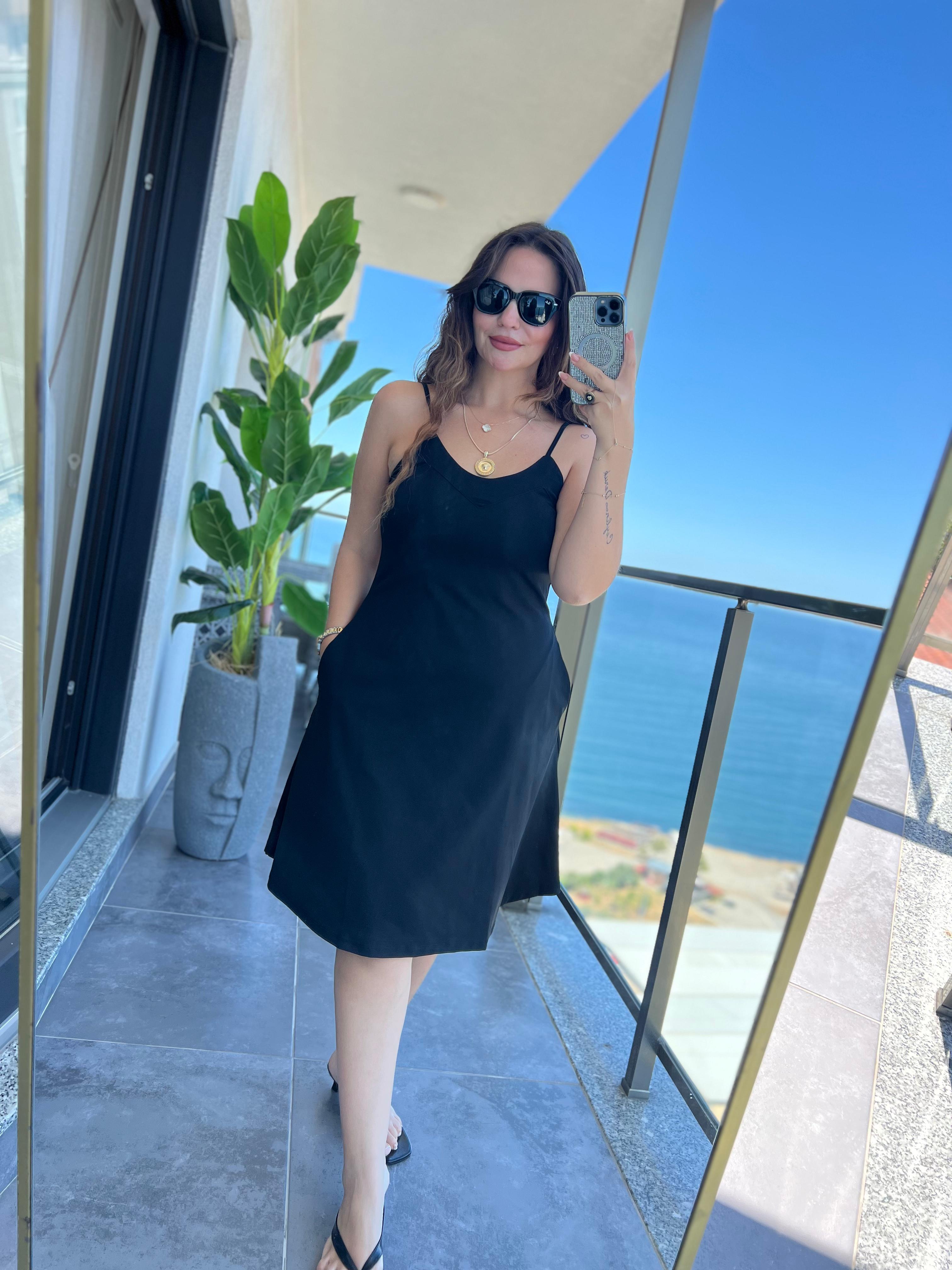 İp Askılı Sandy Elbise SİYAH