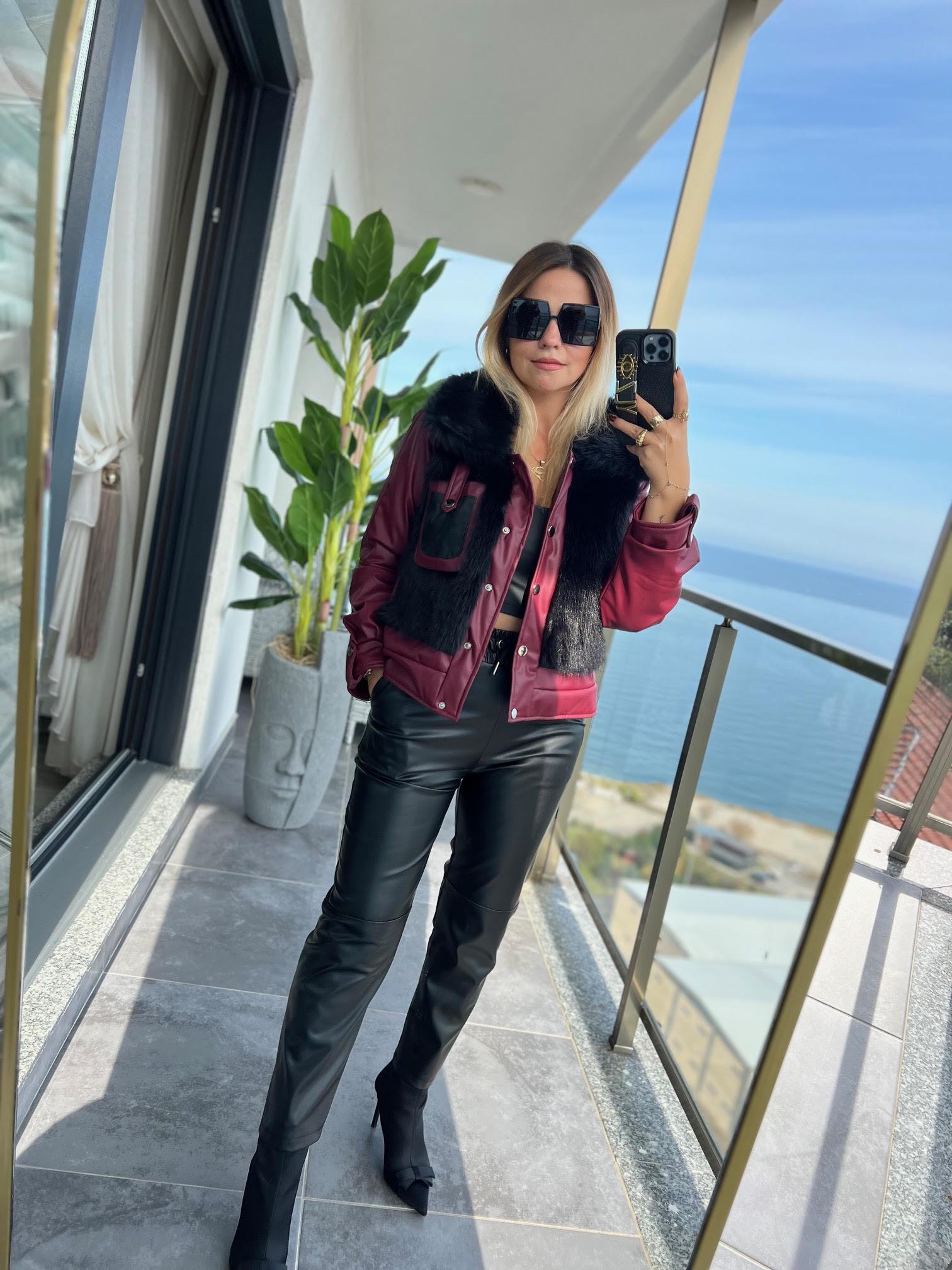 Kürklü Deri Ceket BORDO