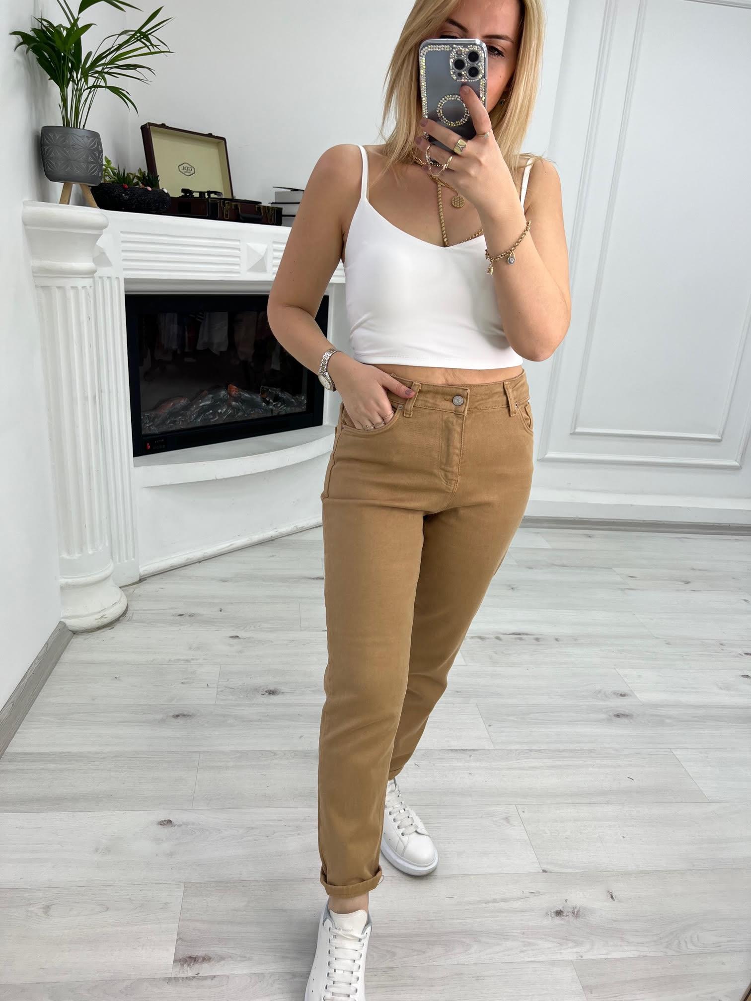Likralı Yüksek Bel Jean CAMEL