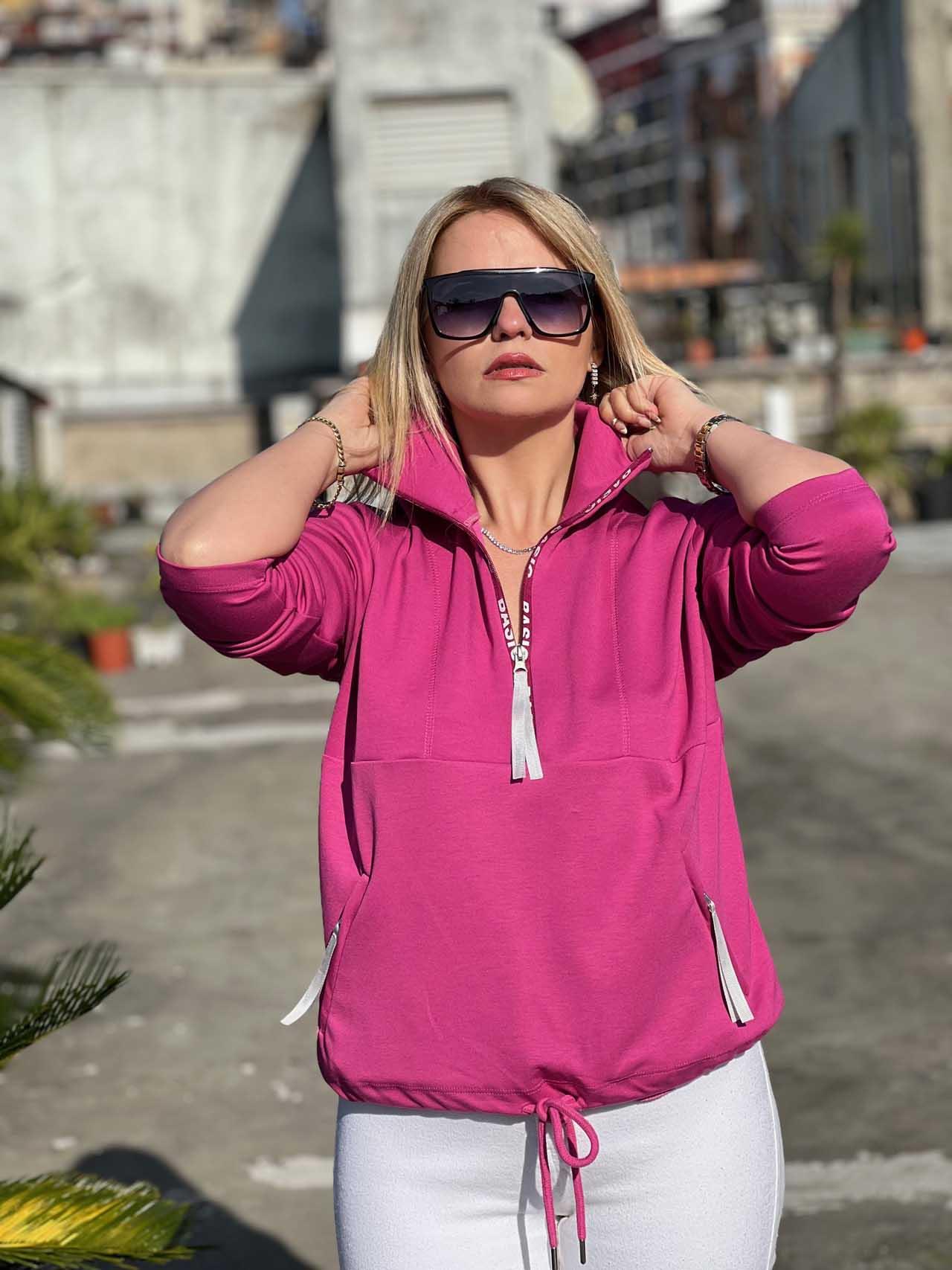 Scuba Kumaş Yarım Fermuar Sweat PEMBE