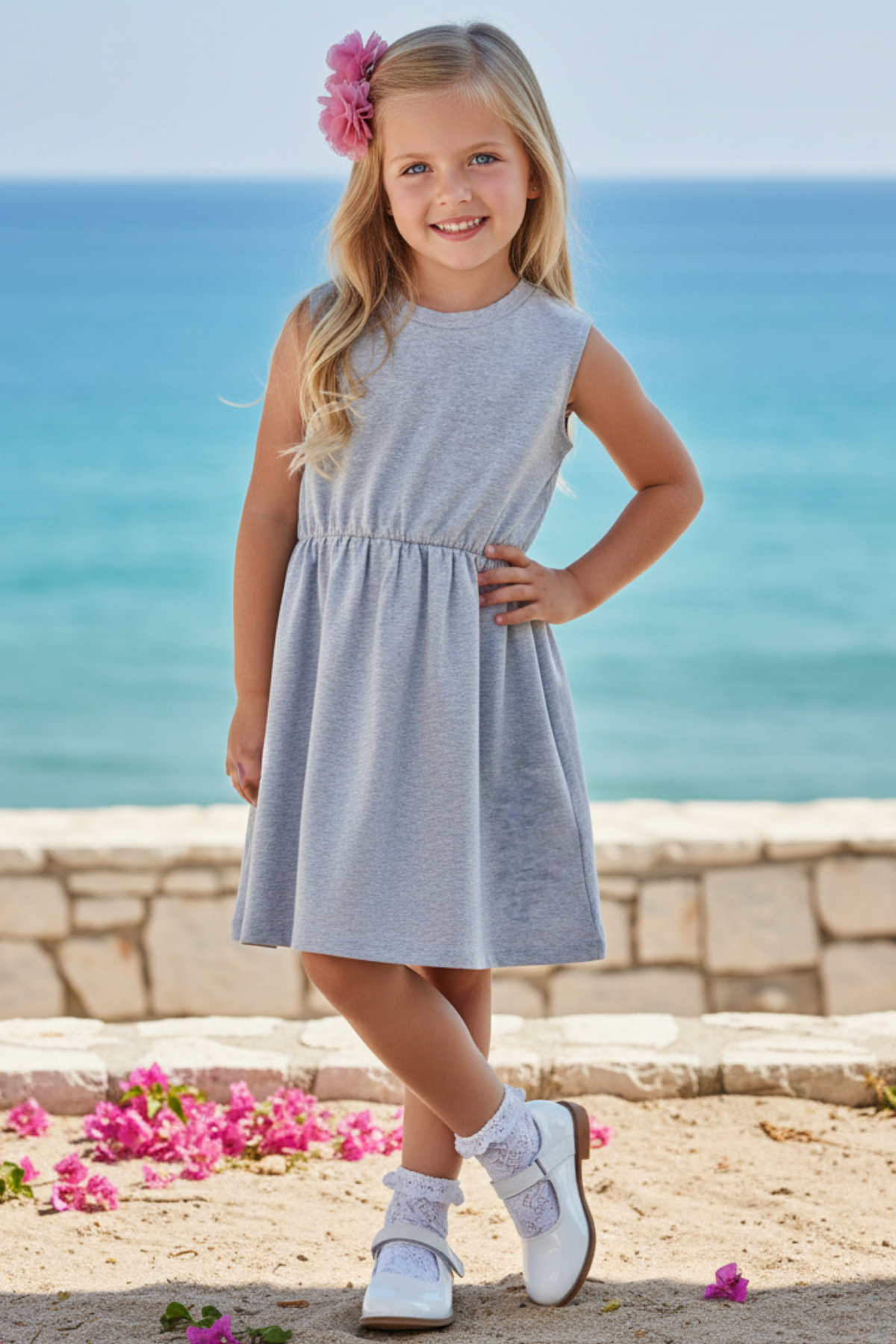 Parla Kids Kız Çocuk Gri Elbise Somon Toka Takım,  – Parla Kids resmi ürün görseli
