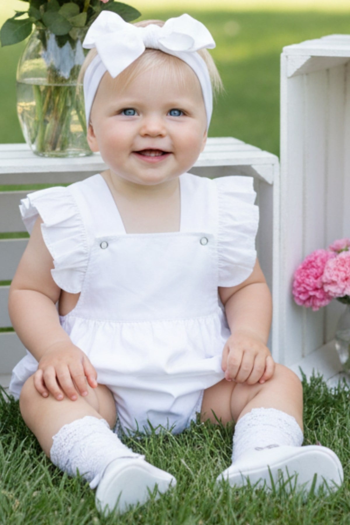 Parla Kids Weißes Baby Salopette aus Baumwolle mit Haarband, Salopetler – Parla Kids resmi ürün görseli