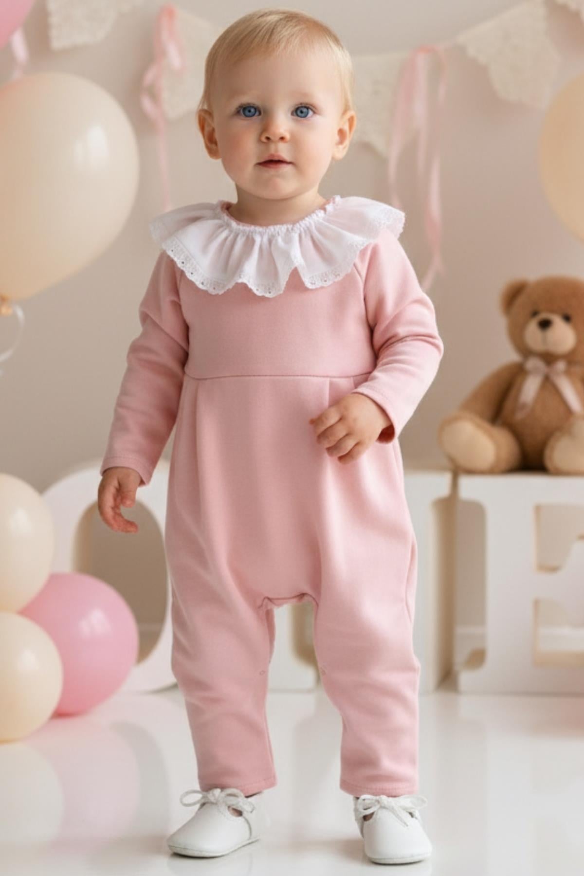 Parla Kids Kız Bebek Pembe Fisto Detay Uzun Kollu Çıtçıtlı Yakalı Tulum, Tulum – Parla Kids resmi ürün görseli