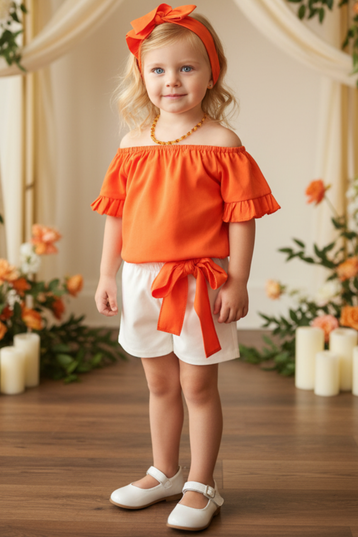Parla Kids Kız Bebek Sunny Turuncu Madonna Yaka Şortlu Bandana Alt Üst Takım TKM-0132.11, İNDİRİM – Parla Kids resmi ürün görseli