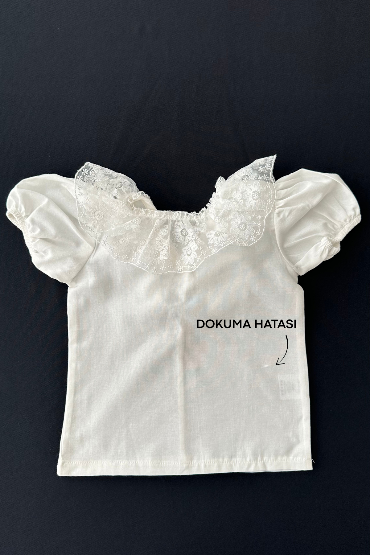 Kız Çocuk Ekru Bisiklet Yaka Dantelli Kısa Kol Abiye Bluz Gömlek