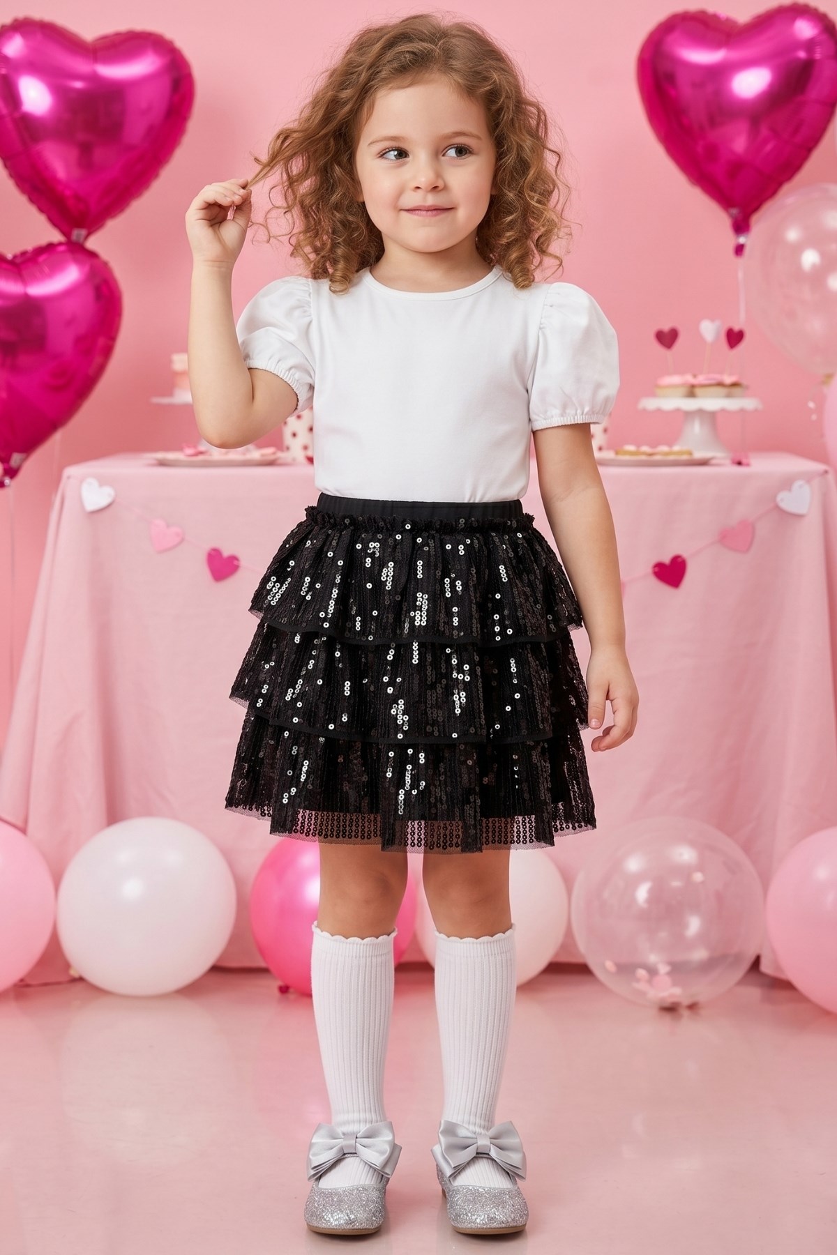 Parla Kids Kız Çocuk Payet Detaylı 3 Katlı Party Etek,  – Parla Kids resmi ürün görseli