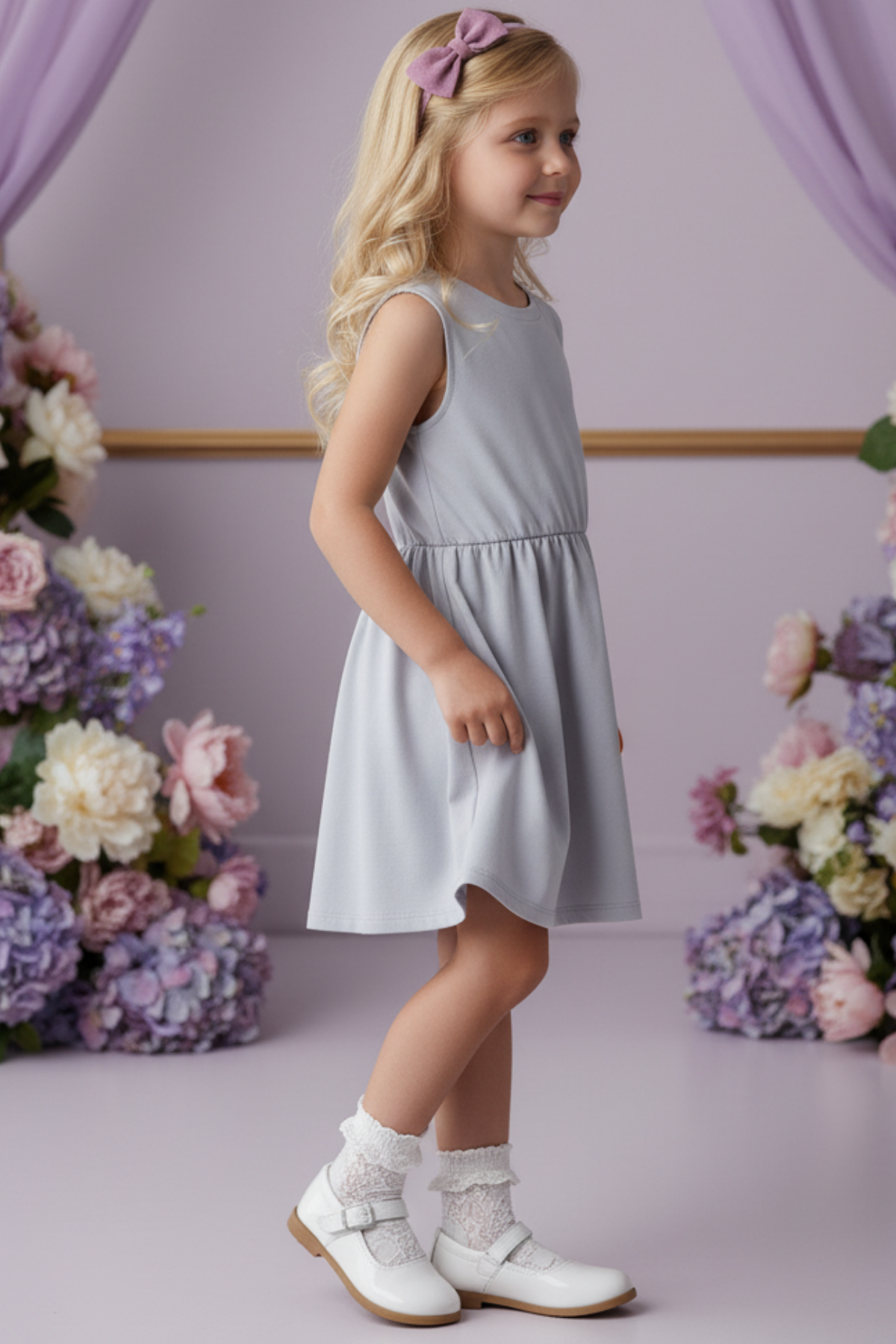 Parla Kids Açık Gri Lila Elbise Bandana Takım,  – Parla Kids resmi ürün görseli